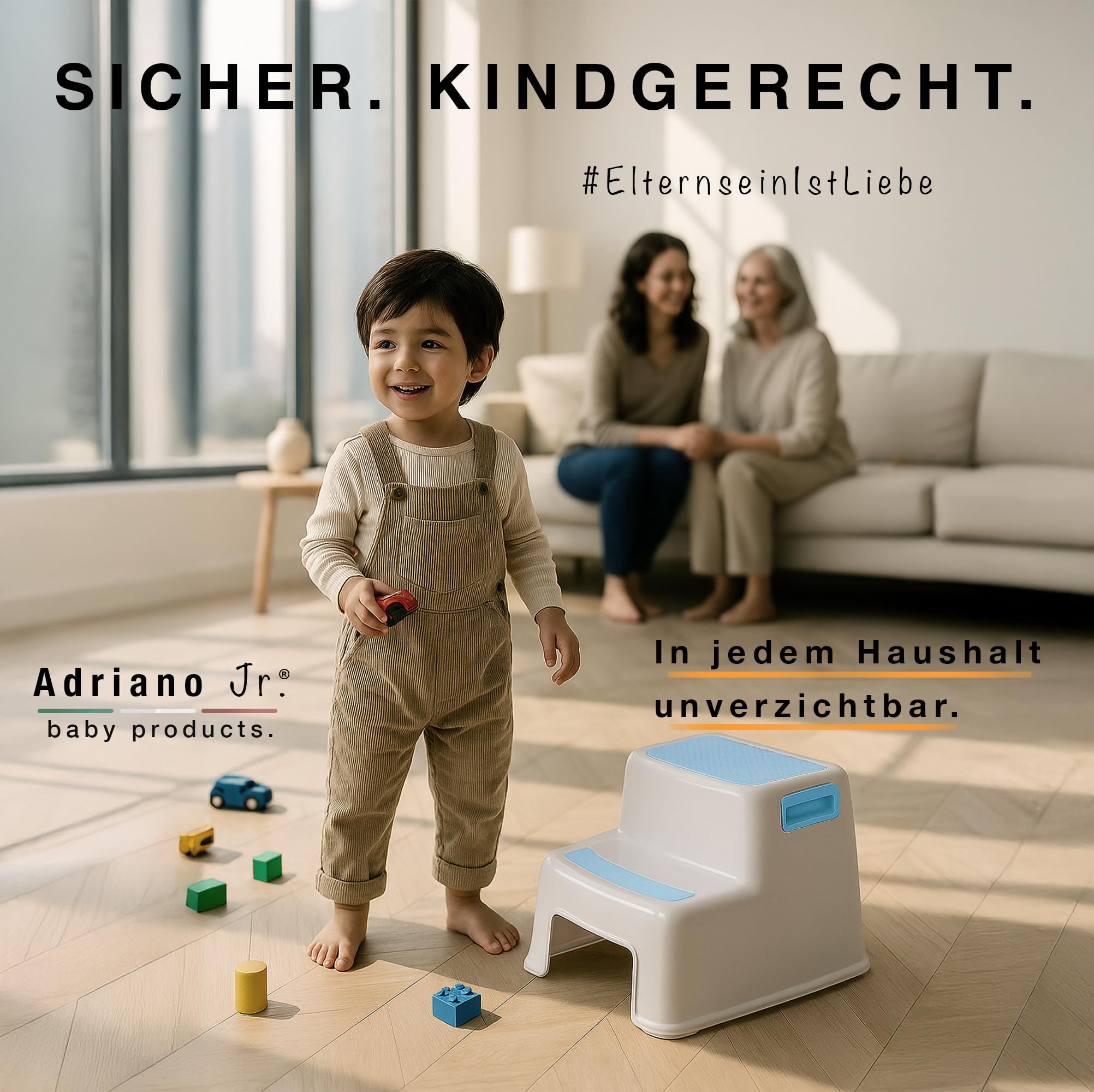 I Tritthocker Kinder I 2-Stufig Hocker I 26cm Hoch I Belastbarkeit 80kg I Gummierte Trittfläche I Hocker Kinder Bad mit Tragegriffe I Für Erwachsene, Senioren I Blau