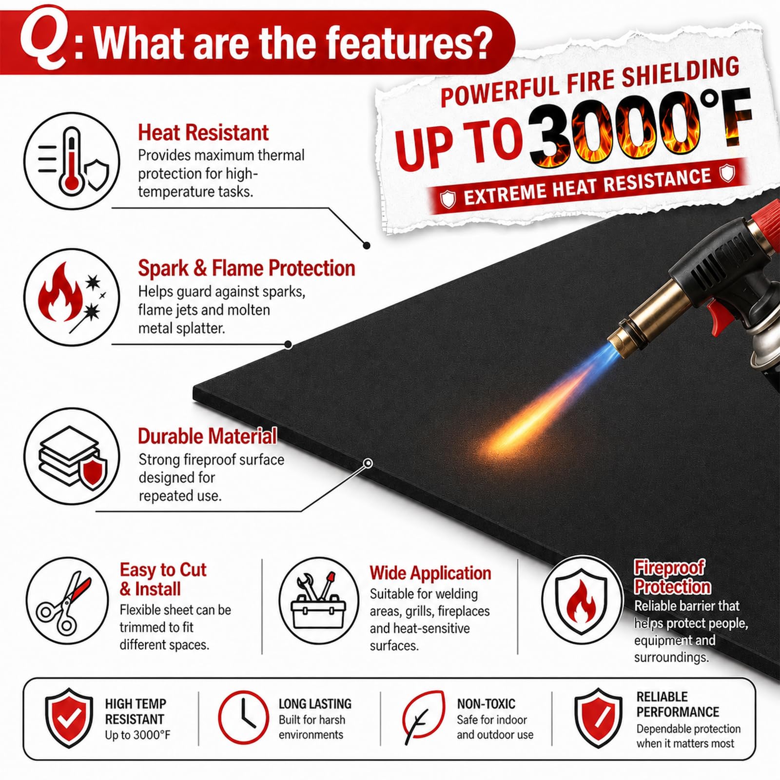 FLASLD Coperta per saldatura, ignifuga, materiale resistente al calore fino a 980 °C, tessuto ignifugo, feltro di carbonio, per grill, stufa, saldatori, idraulici (22 x 30 cm)