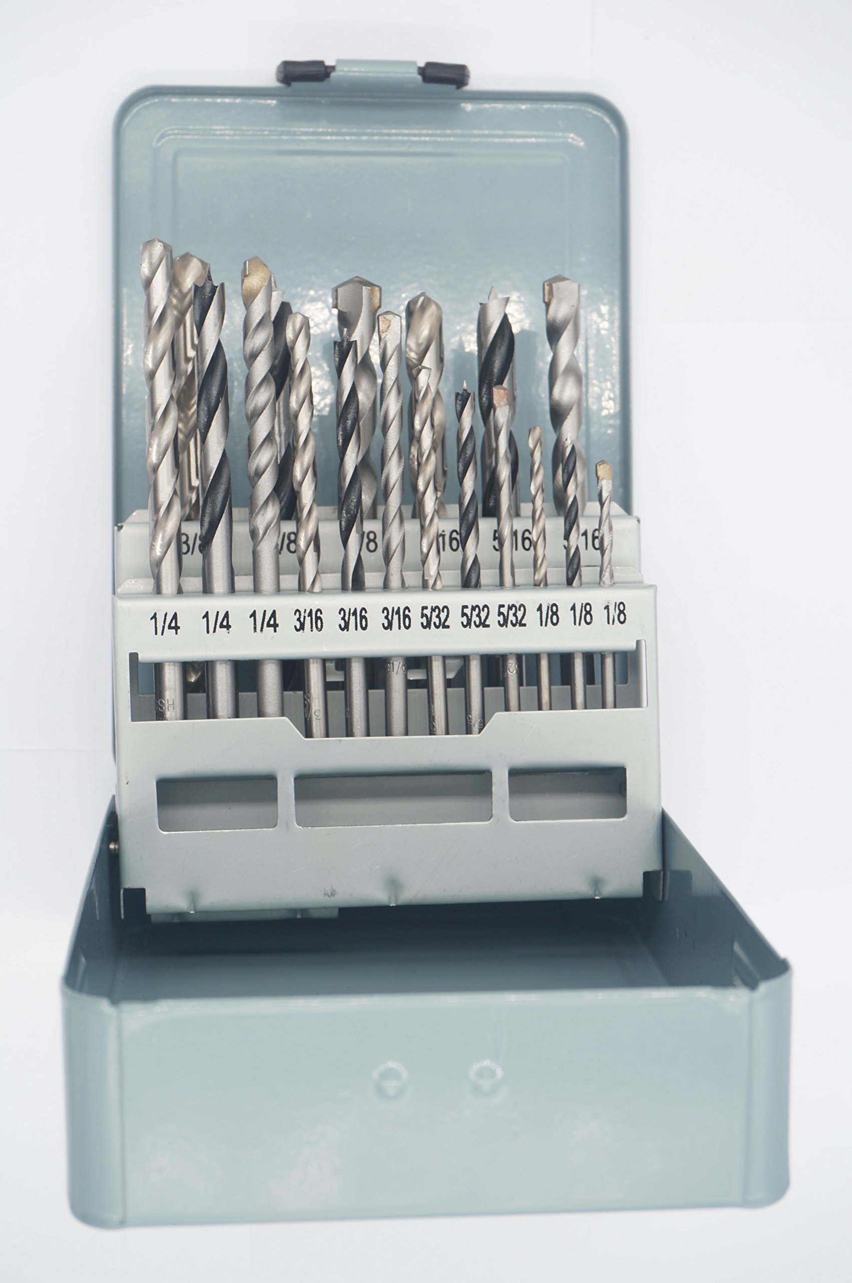 18pcs Combination Drill Set (Fully Ground HSS Drill Bits, Brad Point Wood Drill, Masonry Drill).