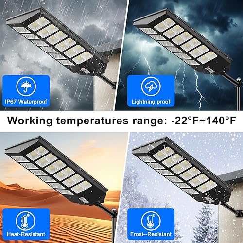 Miniatura 4 de Luces solares de calle de 7200 W, luz de pared con sensor de movimiento para exteriores, 480 piezas LED de 96000 lm, luces solares de gran angular,
