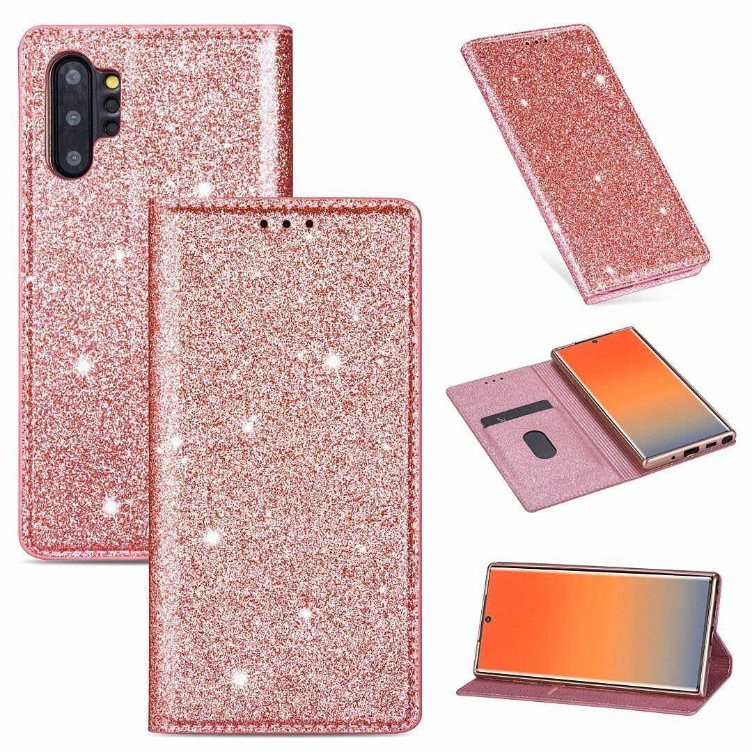 Generic Étui compatible avec Samsung Galaxy S20 Ultra (couleur : or rose) à paillettes magnétiques à rabat en cuir avec porte-cartes