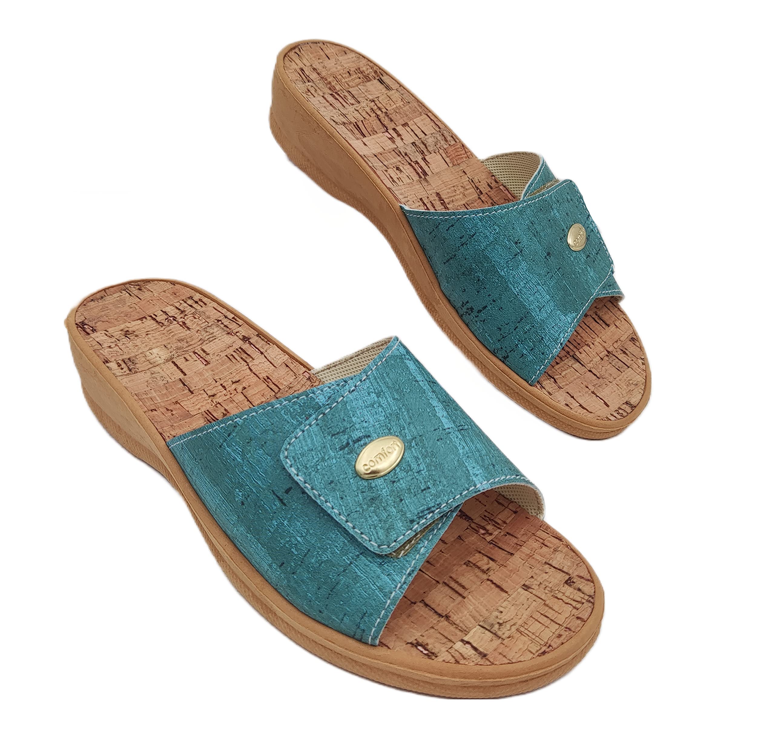 Amix Le Sugherine Originali Ciabatte Donna Estive, Sandali Fascia con Zeppa Comode Meravigliose Ciabattine da Casa in Sughero Ortopediche per Estate, 100% Ecosostenibili