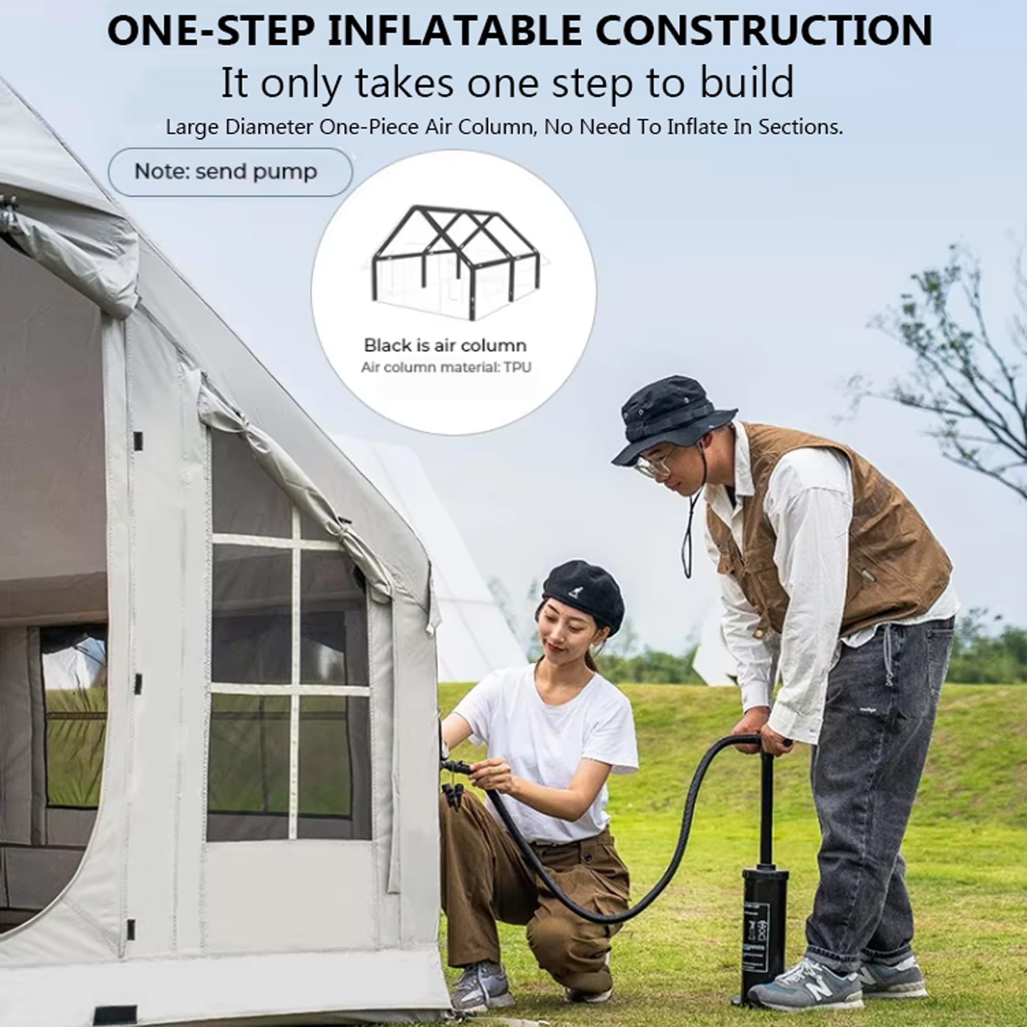 8 Personas Tienda De Campaña Hinchable, Tienda De Campaña Inflable Grande Carpa Familiar De La Casa De Aire, Tenda Campismo Montaje Rapido para Exteriores con Apertura De Chimenea Y Claraboya
