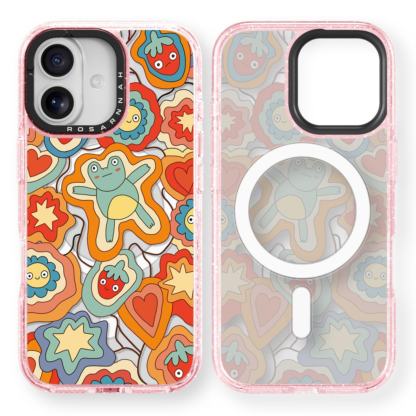 Rosarnnah Bonita funda para iPhone, compatible con Magsafe, duradera, a prueba de golpes, caída de 6.5 pies, diseño divertido de Froggy's Dream para 17 (6.3 pulgadas), rosa brillante