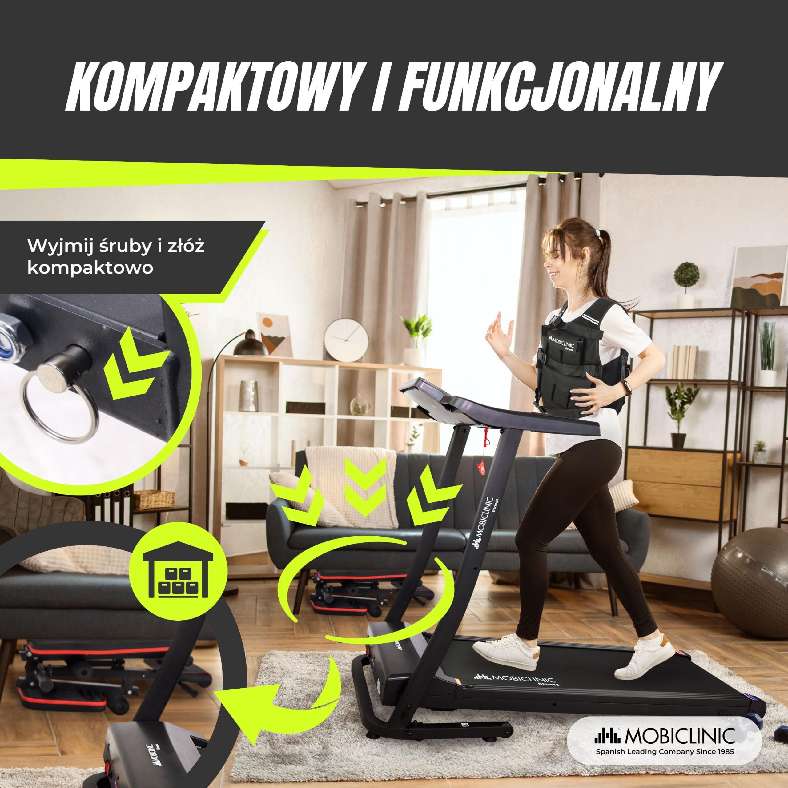 Mobiclinic®, Ławka treningowa, Z Paskami Oporowymi, Składana, Z Kółkami, Wielofunkcyjna, Do Wyciskania na Ławce, Regulowana, Uchylna i Opuszczana, Do 120 kg, Planefit, Domowa Siłownia