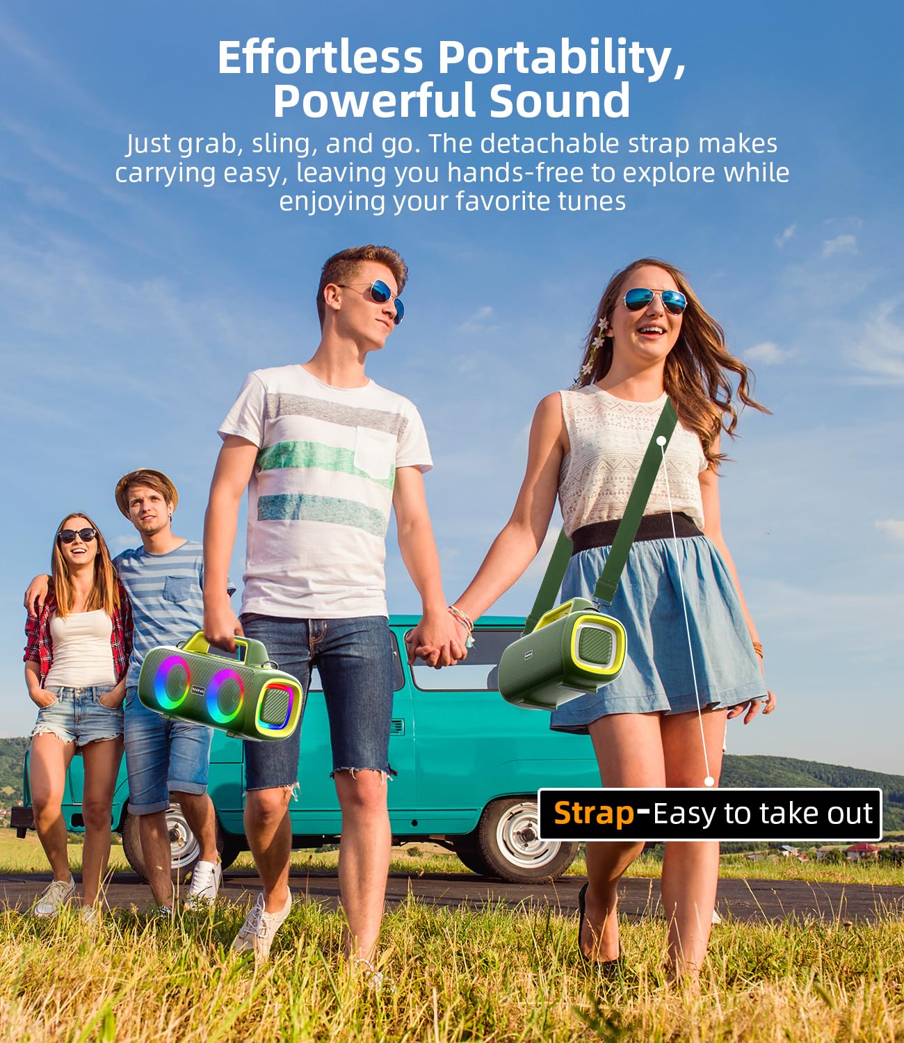 VUOPAX Cassa Bluetooth Portatile, 140W Potente con 2 Subwoofer e 2 Tweeter, Impermeabile IP65 per Esterni, Batteria 24h, Luci RGB, per Feste, Giardino, Spiaggia - Connessioni AUX/USB/TF e TWS