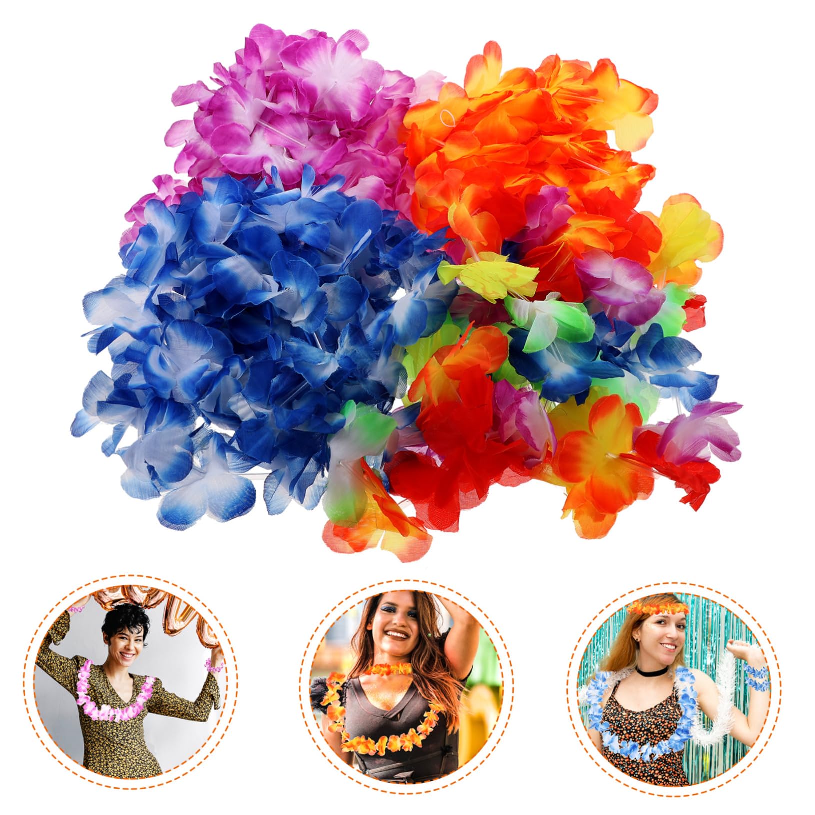 Toyvian 3 zestawy hawajskich różanek hawajskich naszyjnik hawajski kolorowe bransoletki dekoracja kwiatowa hawajskie jedwabne wieńce sztuczne akcesoria imprezowe hawajska opaska na czoło odzież