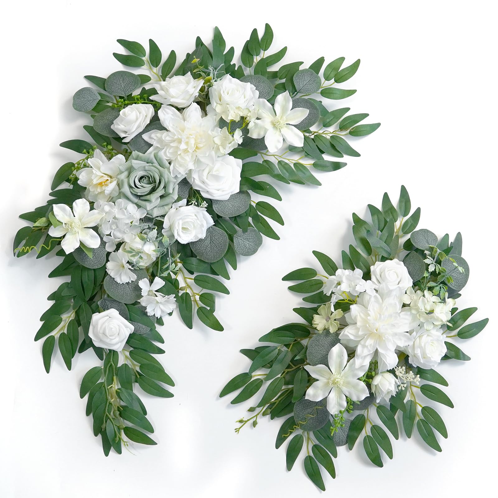 Photo 1 of Piklado Faux Flower Swag Set of 2 for Wedding Welcome Signs Floral Swag Wedding Reception Ceremony Signs Decor (White & Green)