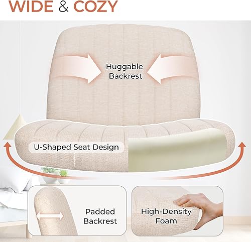 Miniatura 5 de Orange Factory Silla de escritorio de oficina con patas cruzadas, sin ruedas, tela acolchada, moderna, giratoria, altura ajustable, asiento ancho,