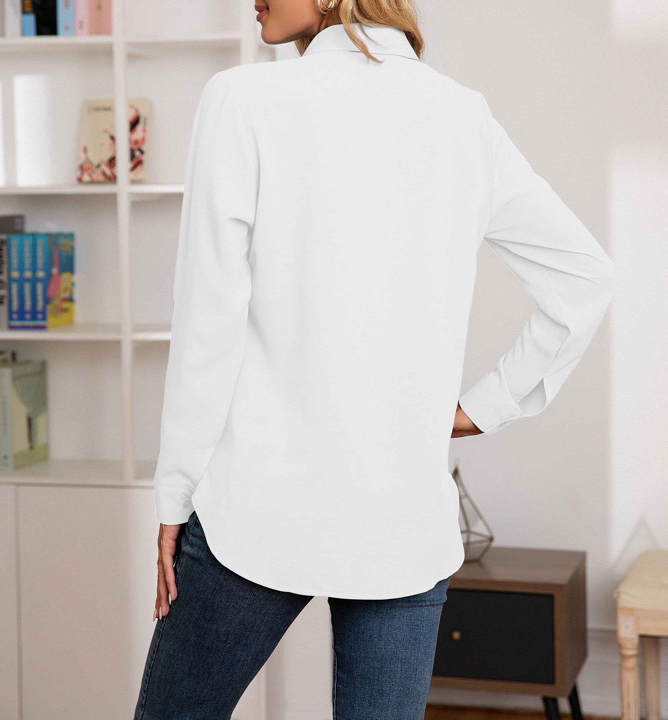 NONSAR - Blusa para Mujer de Manga Larga y Cuello de Pico, con Botones, Elegante, Informal, para el Trabajo