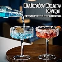 Vista 3 de Copas vintage Art Deco Coupé, juego de 6 vasos de cóctel Coupé acanalados, vasos de Martini clásicos de 10 onzas, elegante copa de Manhattan soplada