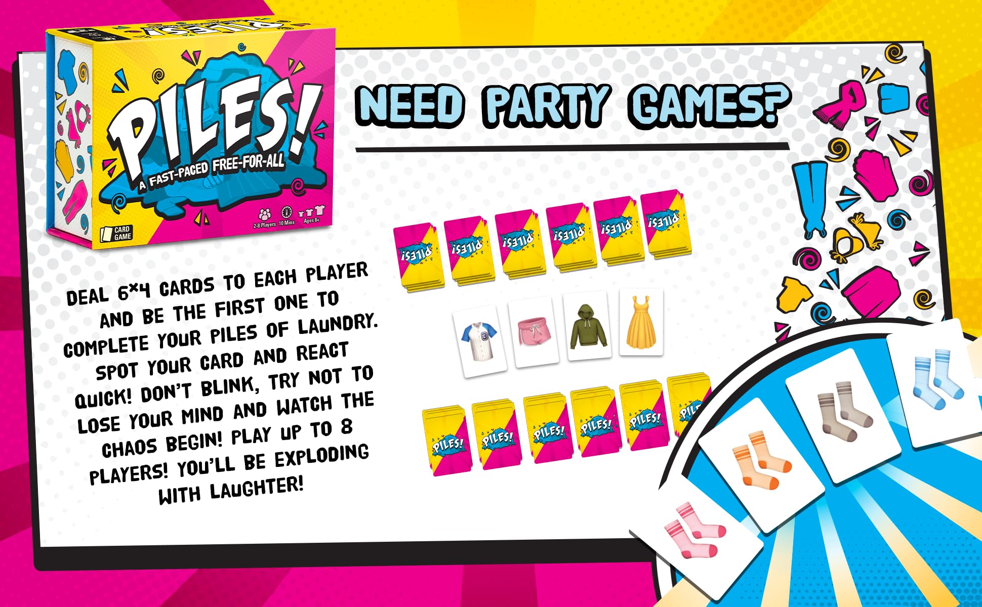 Asmodee Juego de cartas Piles! - Juego de acción rápida para 2-8 jugadores