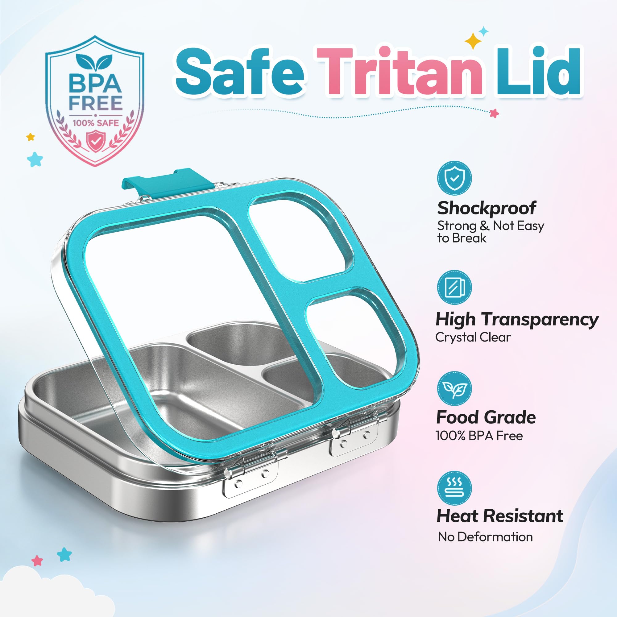 VITONIS Edelstahl Brotdose Lunchbox mit 3 Fächern, Bento Lunch Box Kinder Auslaufsicher BPA frei, Spülmaschinenfest, Perfekt für Schule, Kindergarten & Unterwegs (Blau)