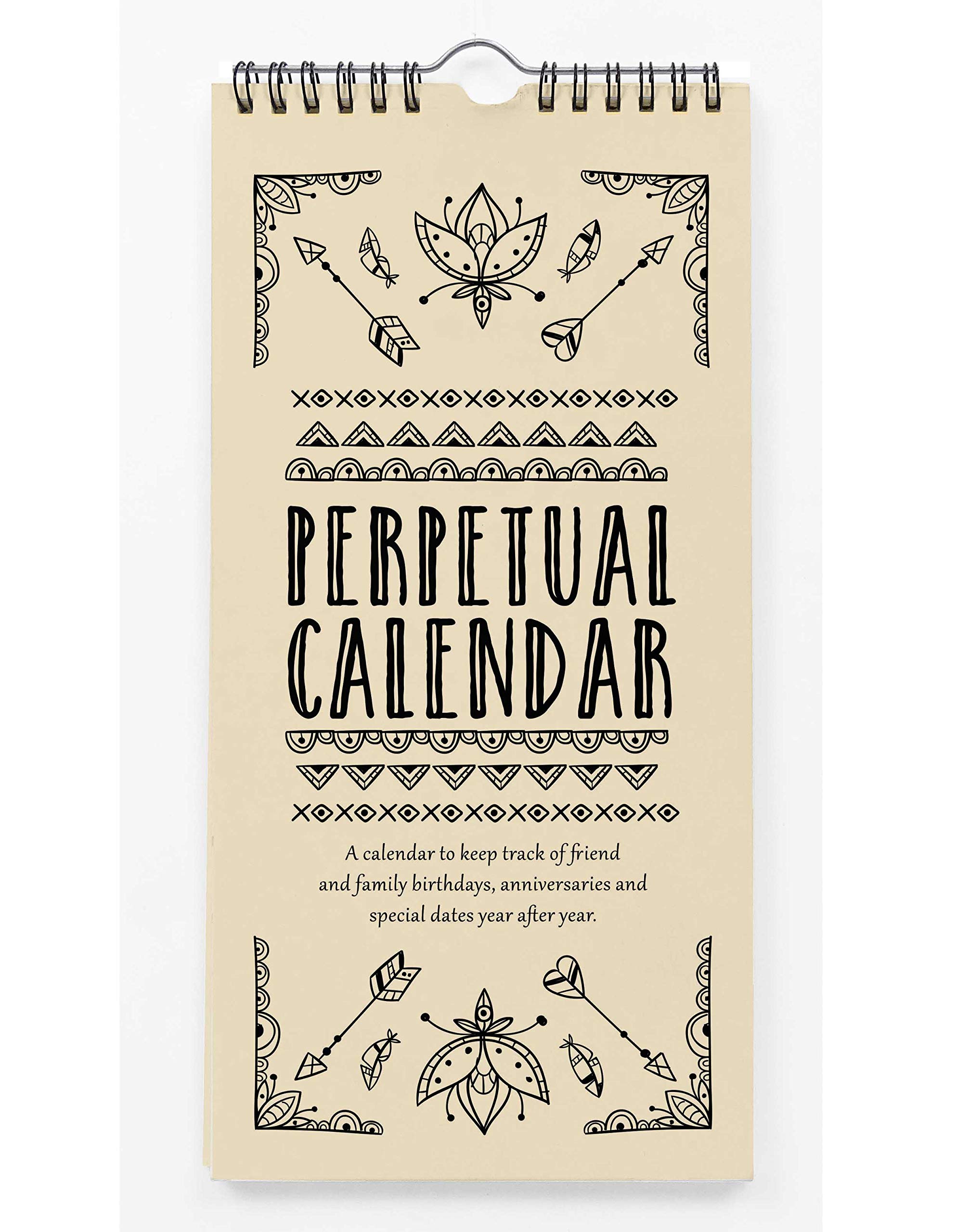 INKDOTPOT Tribal Arrow Rustic Perpetual Calendar Birthday Wall Hanging Anniversary Special Event Reminder Calendar Book Journal Stationary Wall Hanging Birthday Gift Card Planner Organizer
