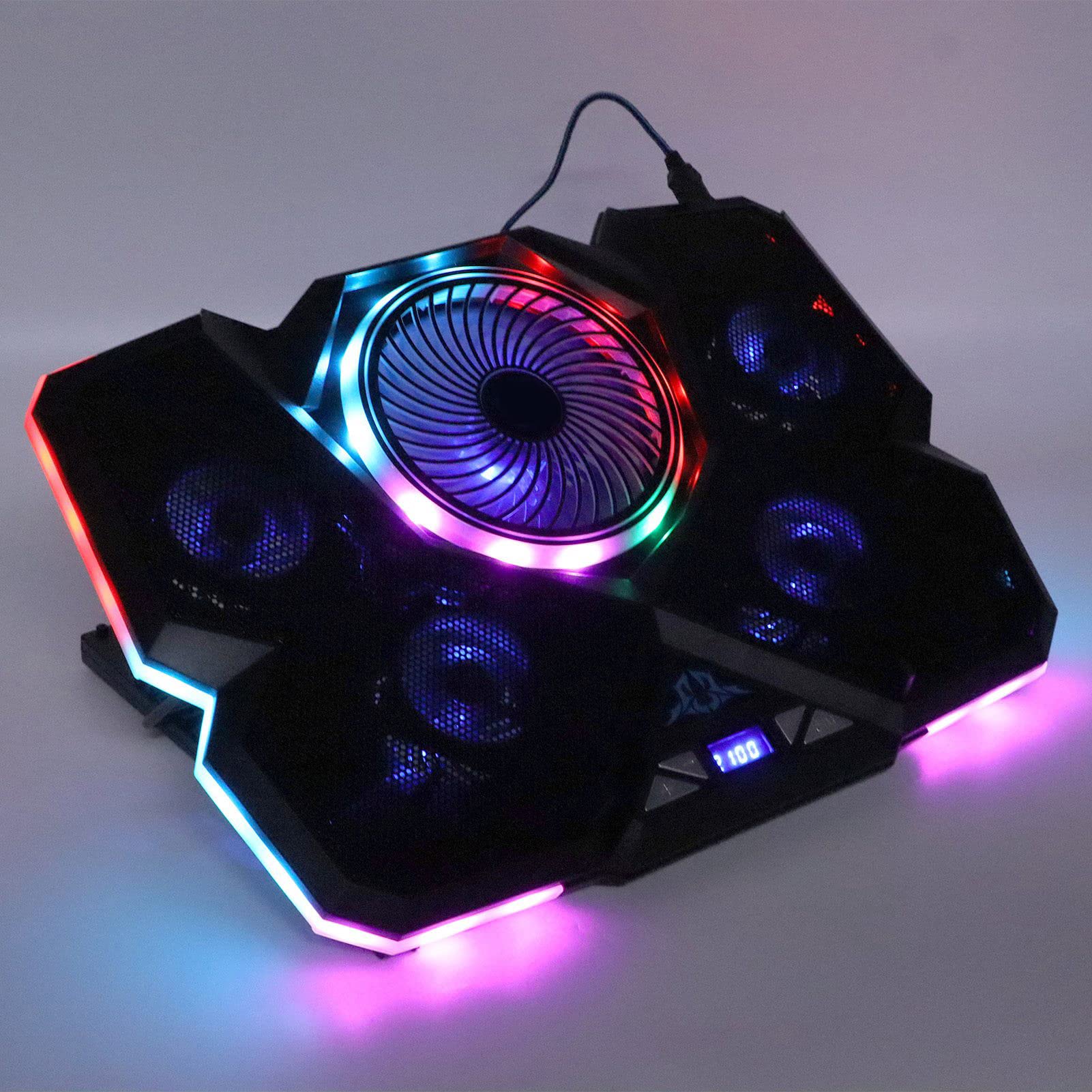 Base di raffreddamento per laptop 12 modalità RGB 7 supporti in altezza Ventola di raffreddamento per laptop da gioco con schermo LED e controllo touch per giochi e lavoro su