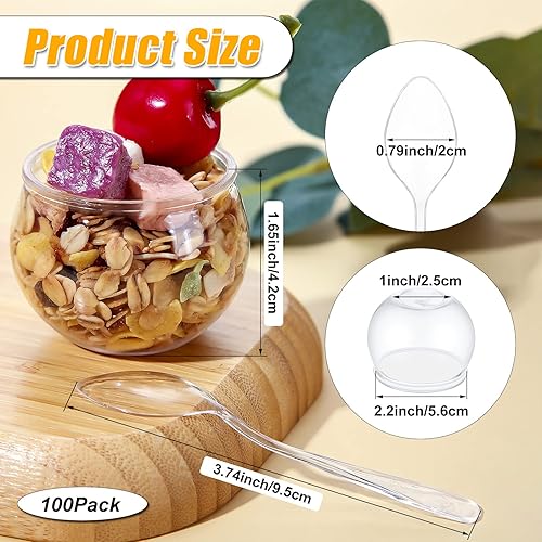 Miniatura 2 de EBOOT 100 mini tazas de postre de 2 onzas con cucharas, taza de plástico desechable redonda de plástico para parfait pequeño para boda, evento,