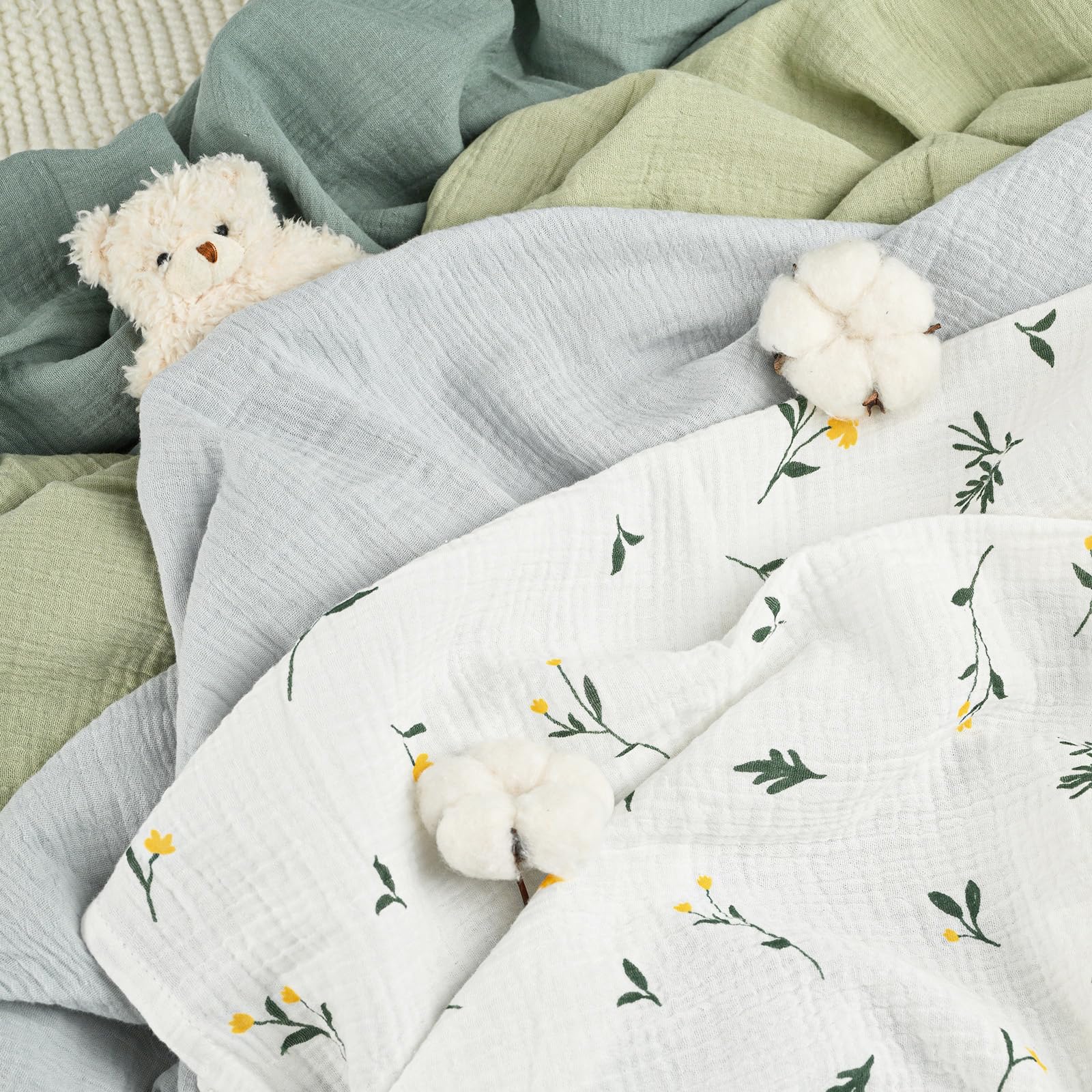 GLLQUEN BABY Mantas de muselina para niñas y niños, paquete de 4, mantas de bebé para niñas y niños, manta para envolver recién nacidos, unisex, esencial para bebés, lista de deseos y regalo