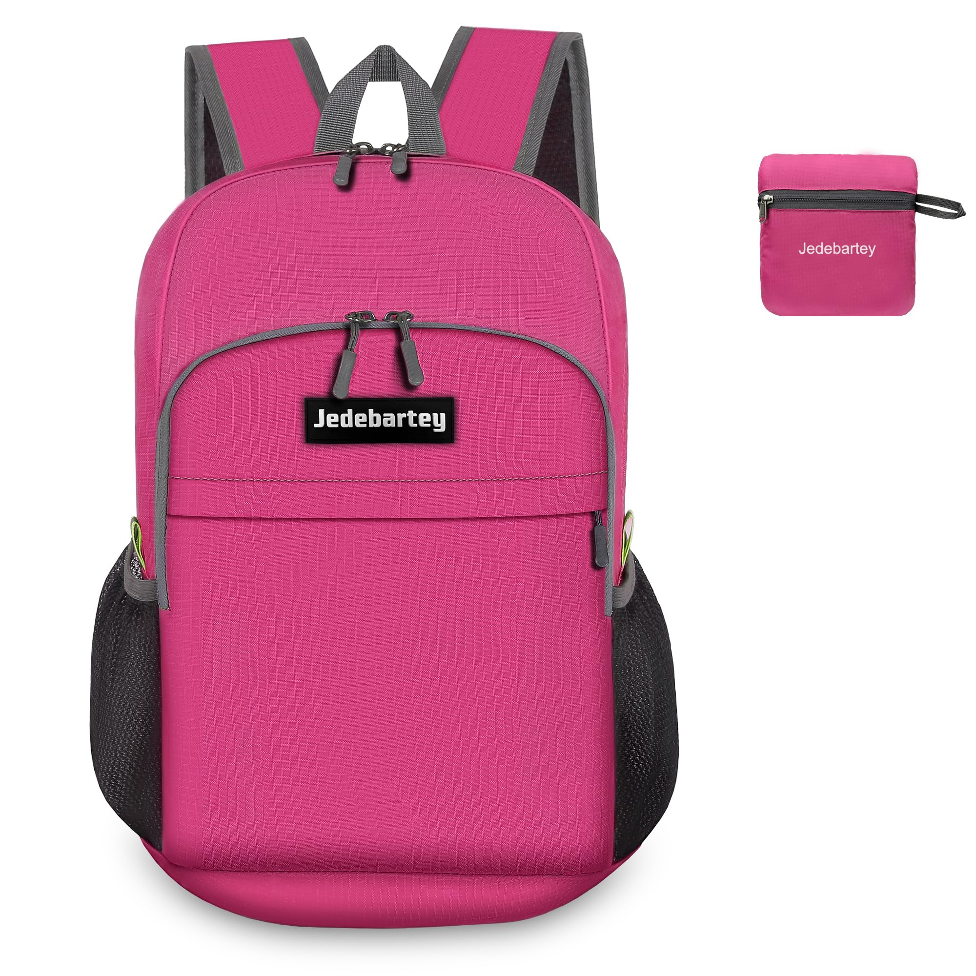 Jedebartey Rucksack, 20L Ultra Lightweight Backpack Foldable Hiking Daypack Small Travel Day Bag for Men Women Kids Outdoor Sports Camping Mountaineering Walking Cycling Climbing (Pink)
