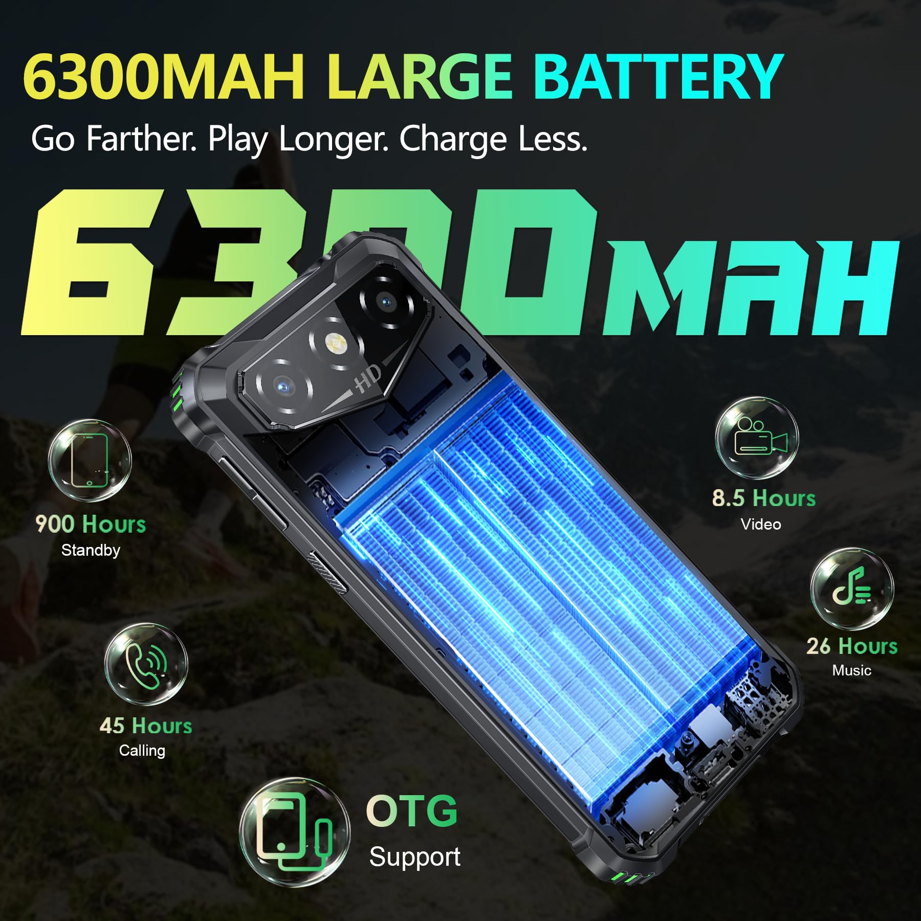 OUKITEL G3 Telefono Indistruttibile 2025, 16GB RAM+64GB ROM/1TB Rugged Smartphone, 6300mAh Telefono Rugged, 6.0" Cellulare Antiurto, 13MP Cellulare Impermeabile, 4G Dual SIM/IP68/IP69K/OTG/Face ID/GPS