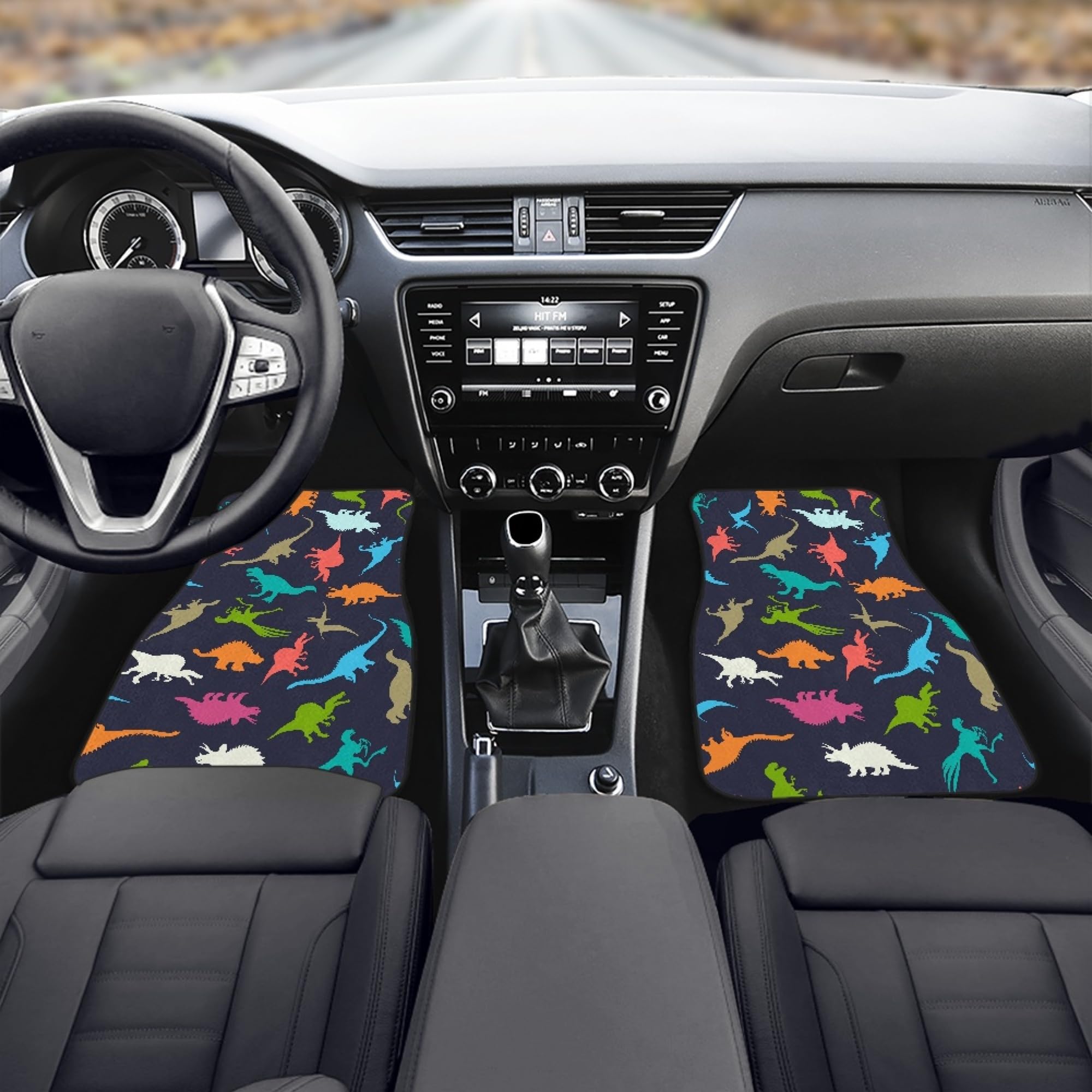 YINGQIGUAN Cartoon Dinosaur Car Floor Mats Carpet Universal Colorful Dinosaur Silhouettes Doodles Illustration Floor Mats for Cars Vehicle — view 3