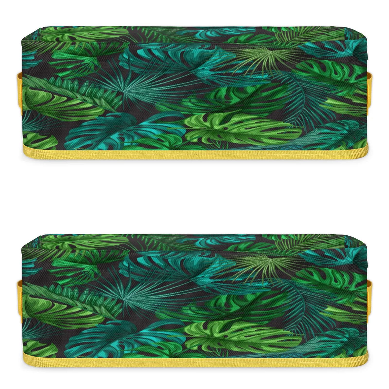 Tropical Palm Leaves Pattern Bathroom Storage Basket Waterproof Foldable Storage Bins with Handles Decorative Toilet Paper Storage Basket for Organizing for House Bathroom Toiletries Set of 2