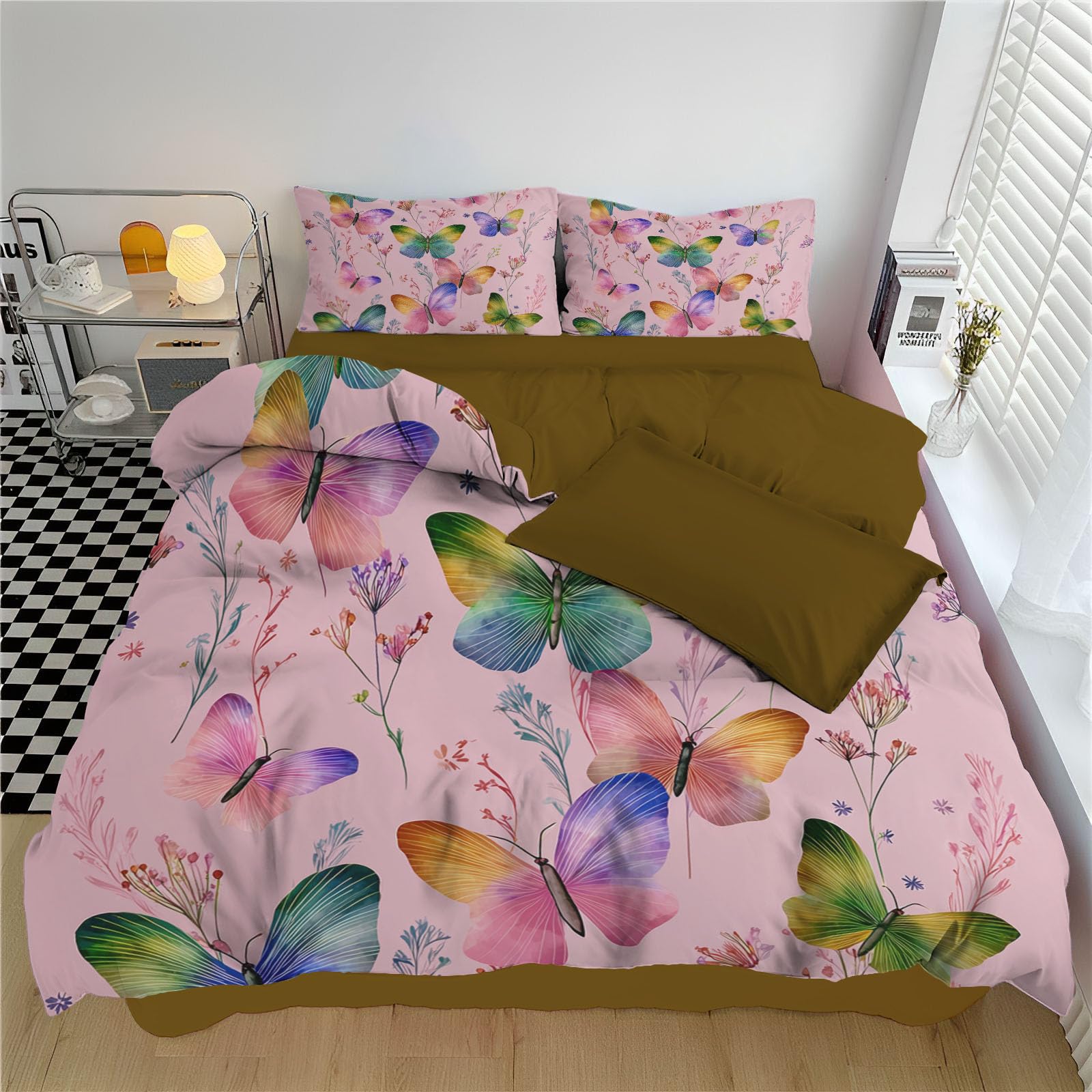 Parure de lit enfant 220x240 housse de couette lit double papillon coloré fille garçon