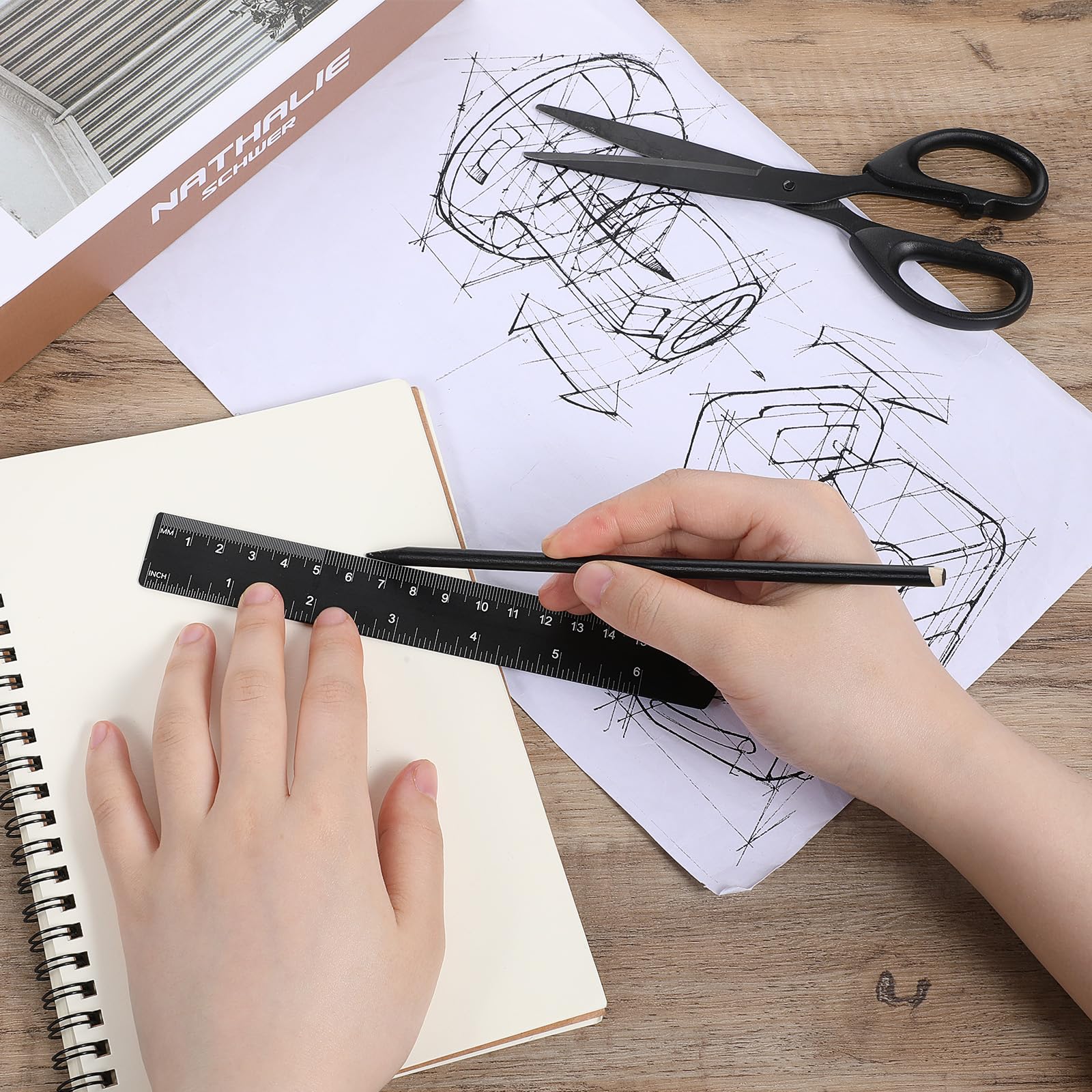 3 PCS Metal Ruler, Aluminum 6 Inch Metal Ruler, Black Straight Edge Rulers Drafting Scale Machinist Ruler, Aluminum Desk Rulers for Students, Machinist and Drafting - Image 5