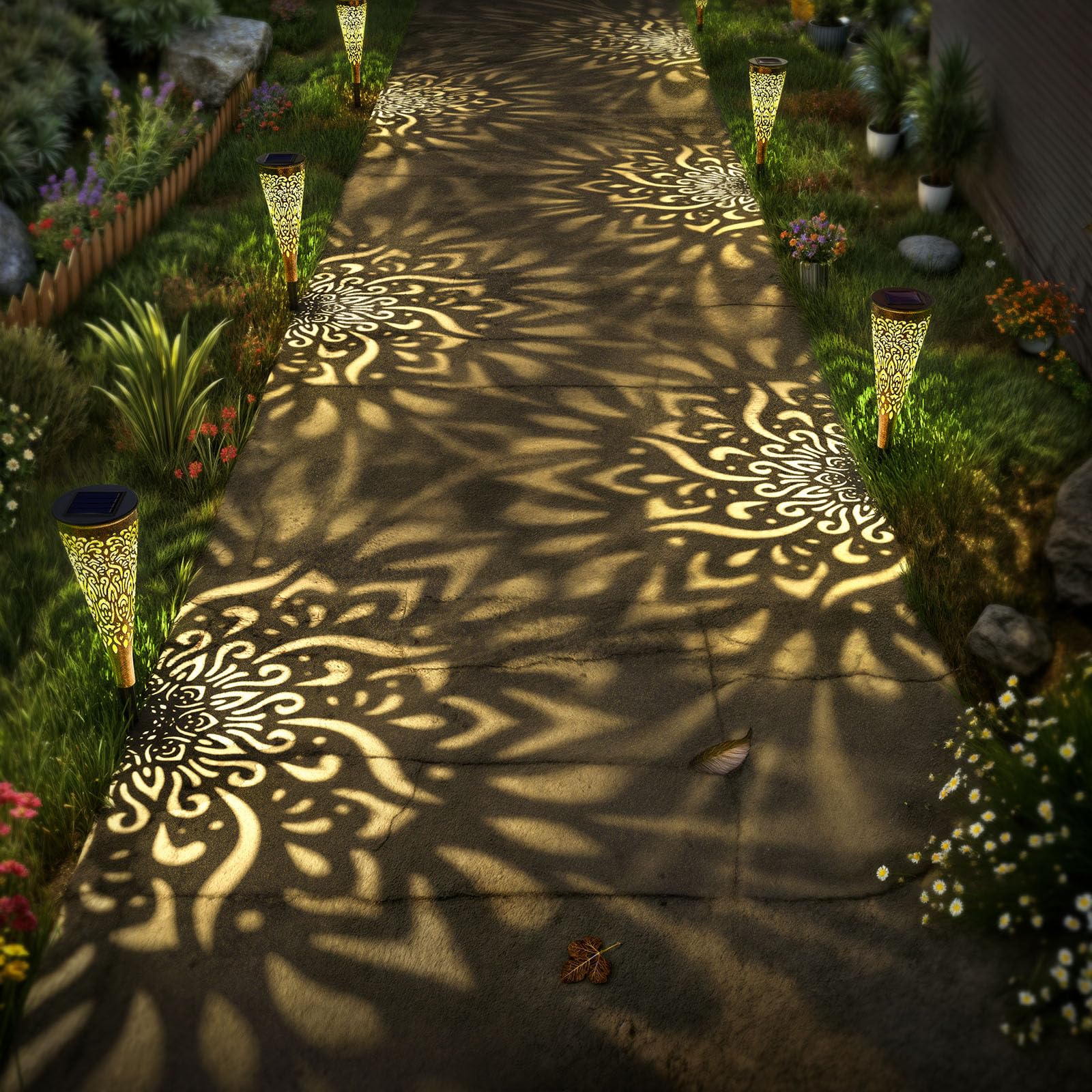 gardencave Confezione da 6 luci solari decorative da giardino per esterni, con luce calda, impermeabili, luci solari per vialetti, vialetti, vialetti, cortili, giardini, regali per donne