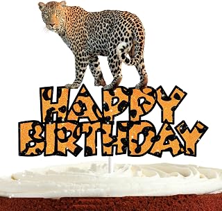 Cheetah Cake Topper for Boy Girl Baby Shower Happy Birthday Leopard Print Cheetah Birthday Party Supplies Jungle Animal Cake Decor Safari Cake Decorations