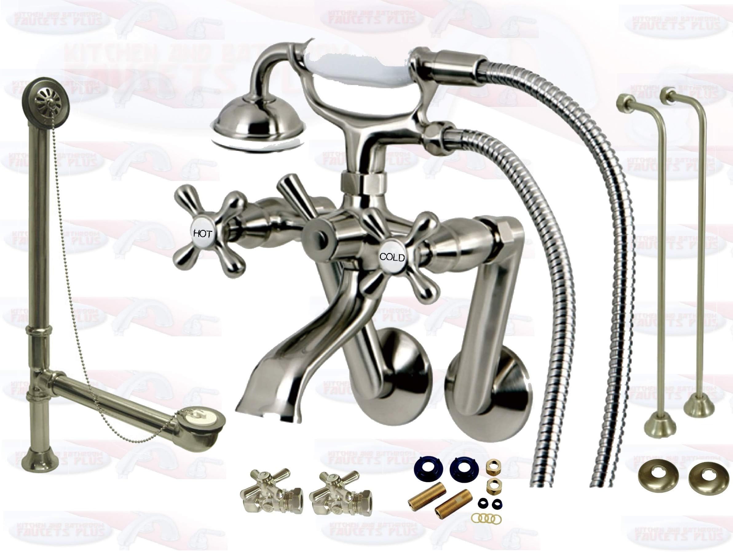 Complete Chrome Addon Shower Combo Set for Clawfoot Tub Faucet