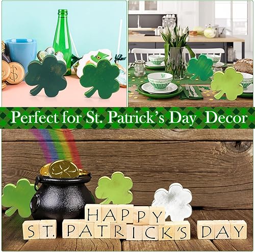 Miniatura 5 de Letreros de madera para mesa rústica, centro de mesa de trébol sin terminar, decoración de mesa de trébol de la suerte irlandés para interiores,