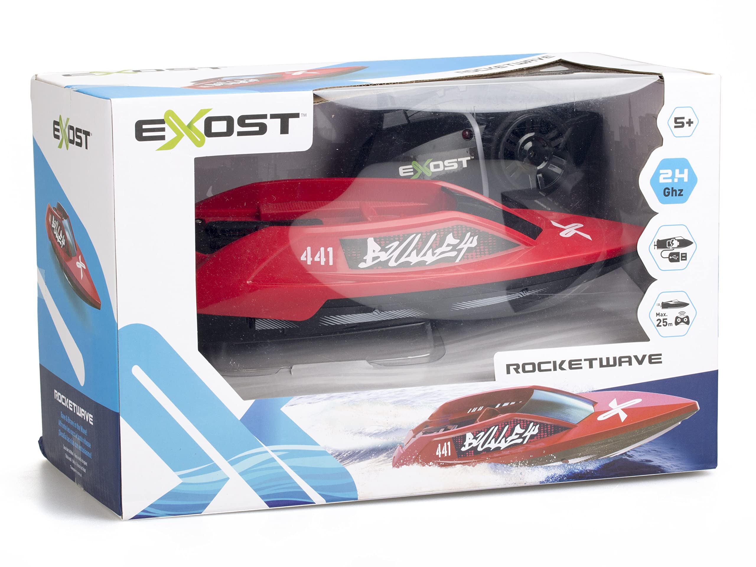 Exost Barco Teledirigido, Rocketwave 2.4 GHz, Doble turbina, Batería Recargable, Juguete Infantil, A Partir de 5 años
