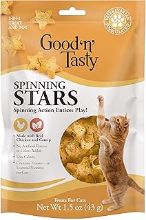Good â€˜nâ€™ Tasty Spinning Stars Cat Treats, 1.5 Ounce Bag, 2-in-1 Treat & Toy Made with Real Chicken, Chicken Liver & Catnip, Encourages Playfulness & Low Calorie