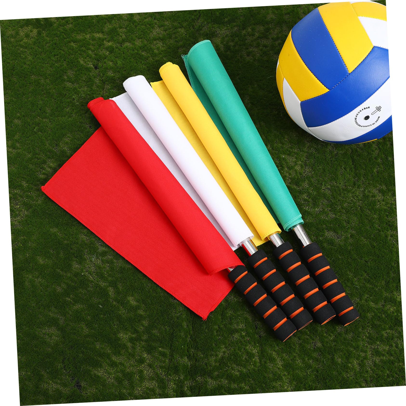 Anneome 4pcs Bandera de árbitro Acero Inoxidable Banderas De Señalización Amarillo Rojo Verde Blanco para Partidos Deportivos Bandera De Comando Ligeramente Diseñado con Mástil Acero Inoxidable
