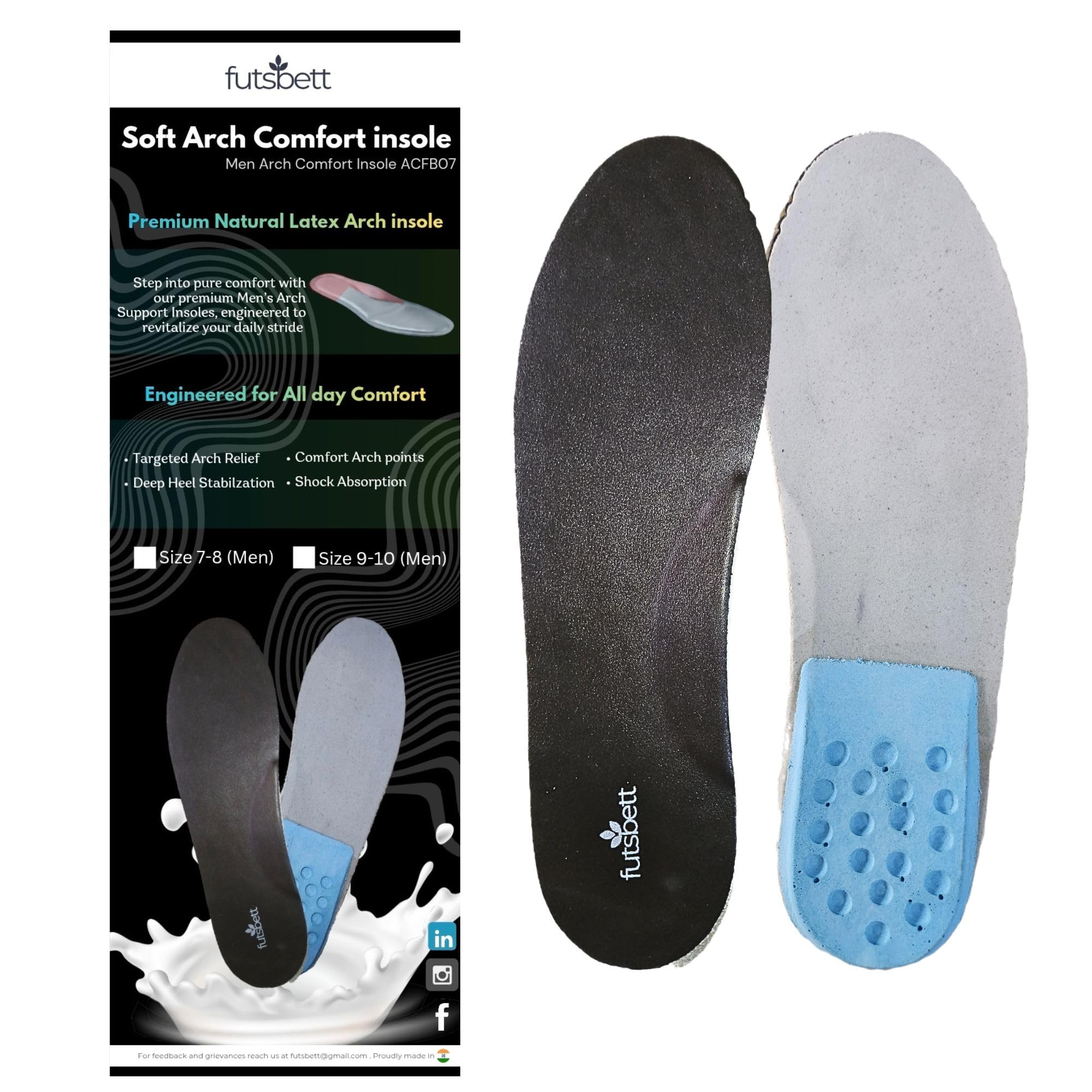 Men's Soft Arch Latex Insoles - Comfort Shoe Inserts with Memory foam sole & Heel footbed-image-14