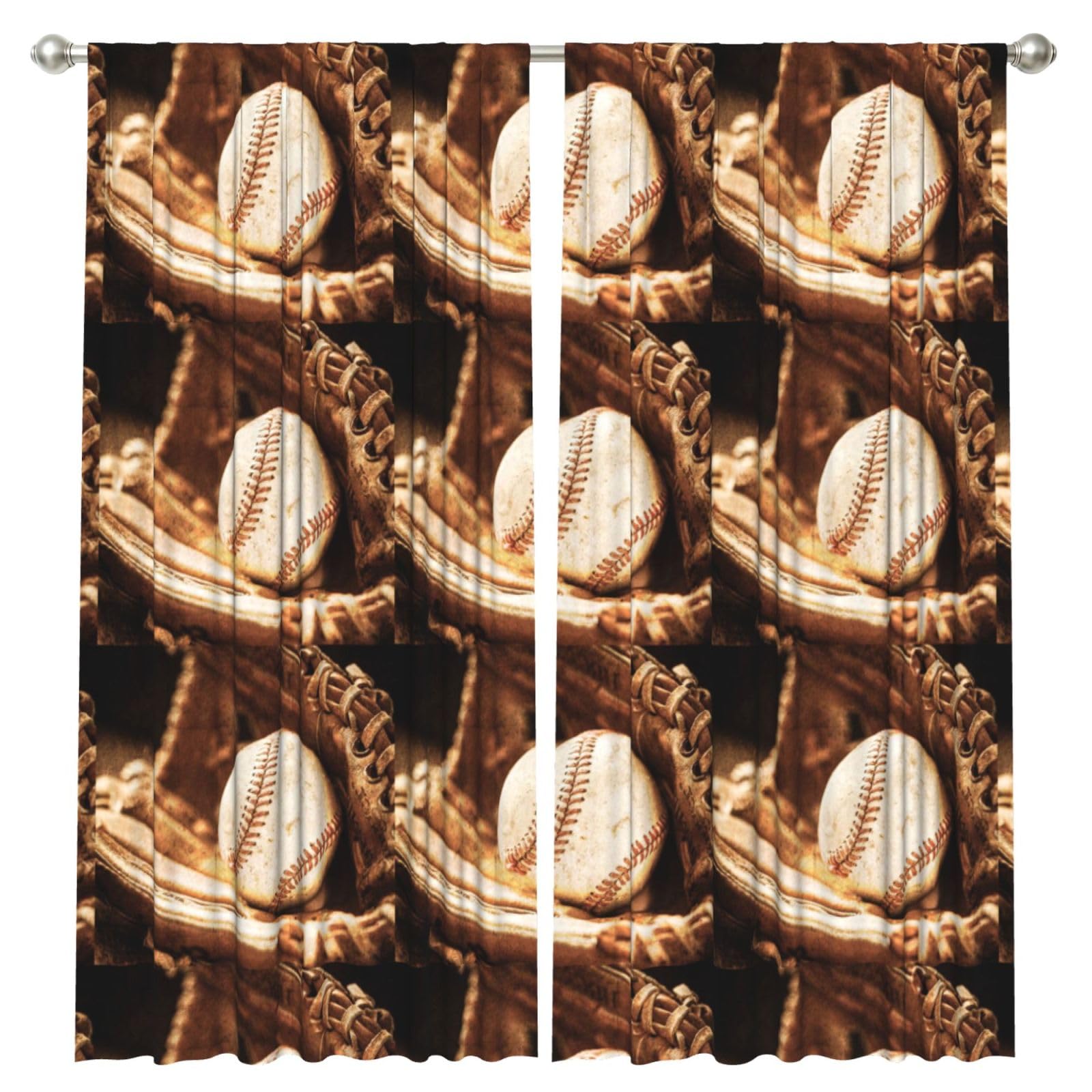 InOmak Baseball Ball Set, 2 Panels Window Curtains 52 x 84 Inch Blackout Curtains for Living Room Bedroom