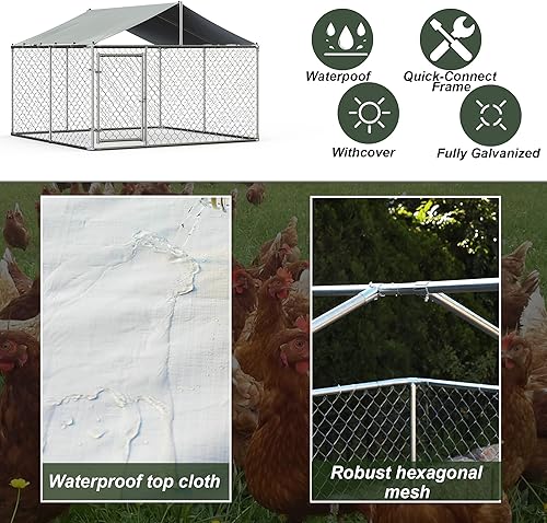 Miniatura 2 de Corral galvanizado de cadena para perros al aire libre, corralito de ejercicio galvanizado para cachorros, jaula de correr para perros con cubierta