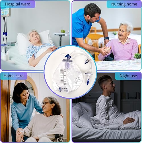 Miniatura 6 de Paquete de 3 bolsas de drenaje urinario de 67.6 fl oz  Bolsa de catéter Foley, bolsa de recolección de orina, antirreflujo, tubo de 48 pulgadas,