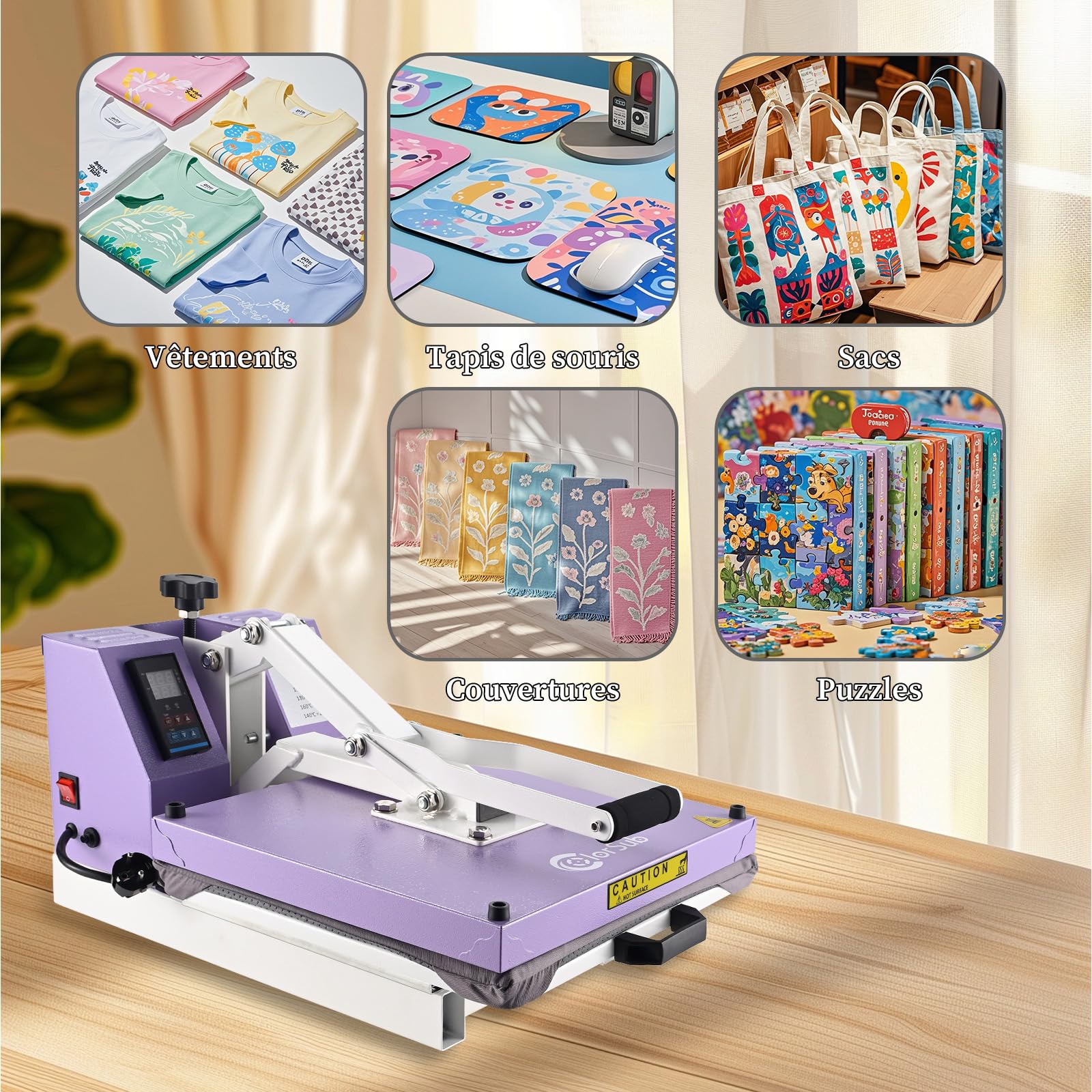 ColorSub Machine de presse à chaud pour t-shirt, imprimante à sublimation de 38x38cm avec plateau coulissant, presse à transfert thermique pour personnalisation DIY en vinyle pour tissus, sacs