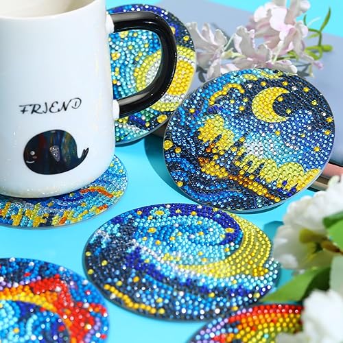 Miniatura 10 de Juego de 8 posavasos de arte de diamantes con flores, juego de 8 posavasos de pintura de diamantes con soporte, suministros de manualidades para