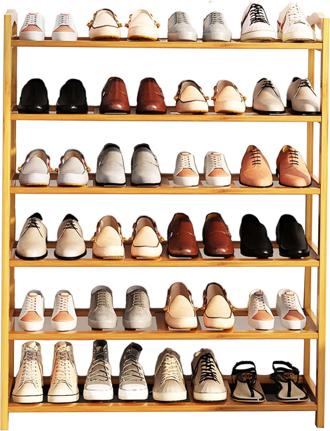 6-Tier Free Standing Shoe Racks, Bamboo Wood Shoe Rack for Entryway & Closet, Holds up to 24 Pairs of Shoes 6-Tier-A