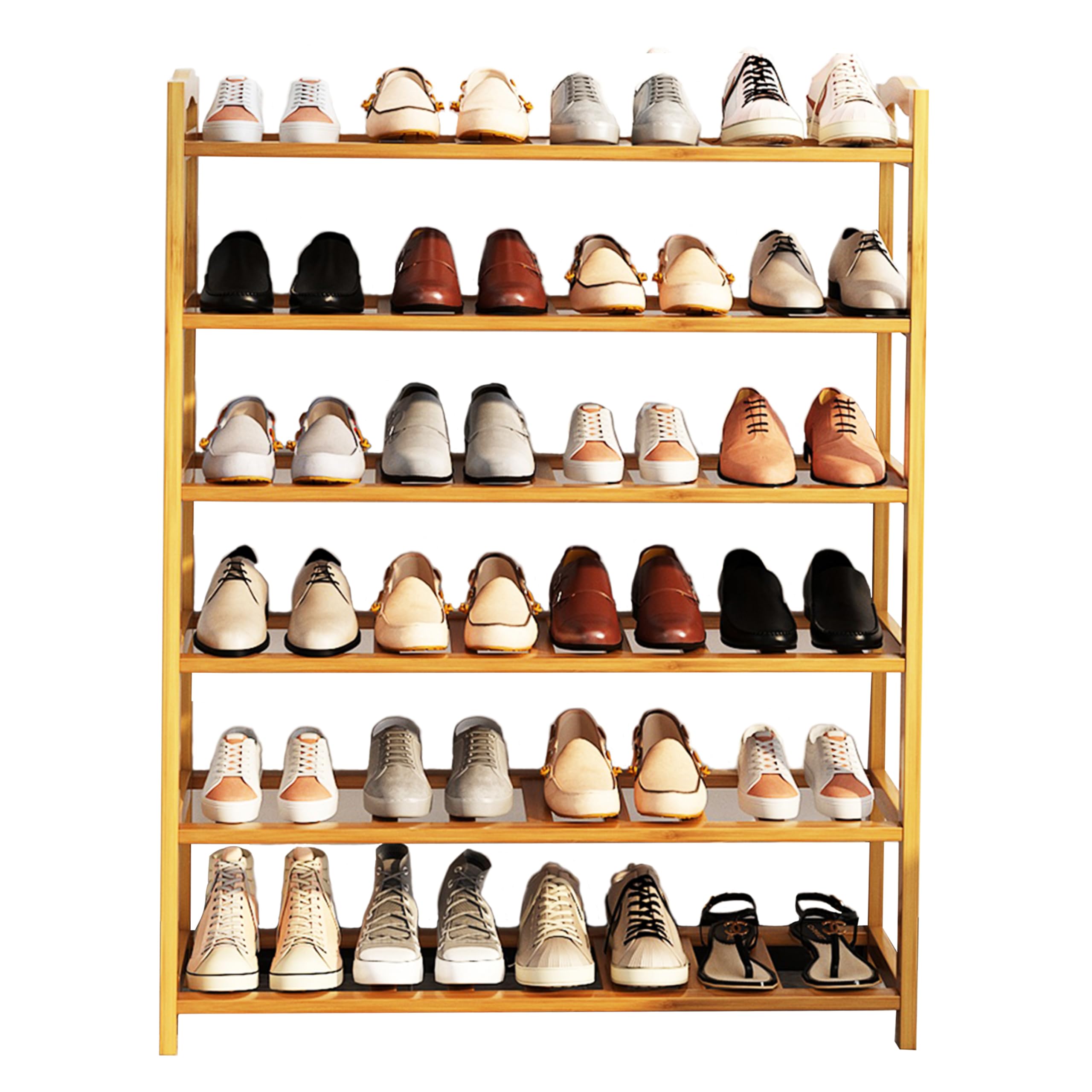 6-Tier Free Standing Shoe Racks, Bamboo Wood Shoe Rack for Entryway & Closet, Holds up to 24 Pairs of Shoes
