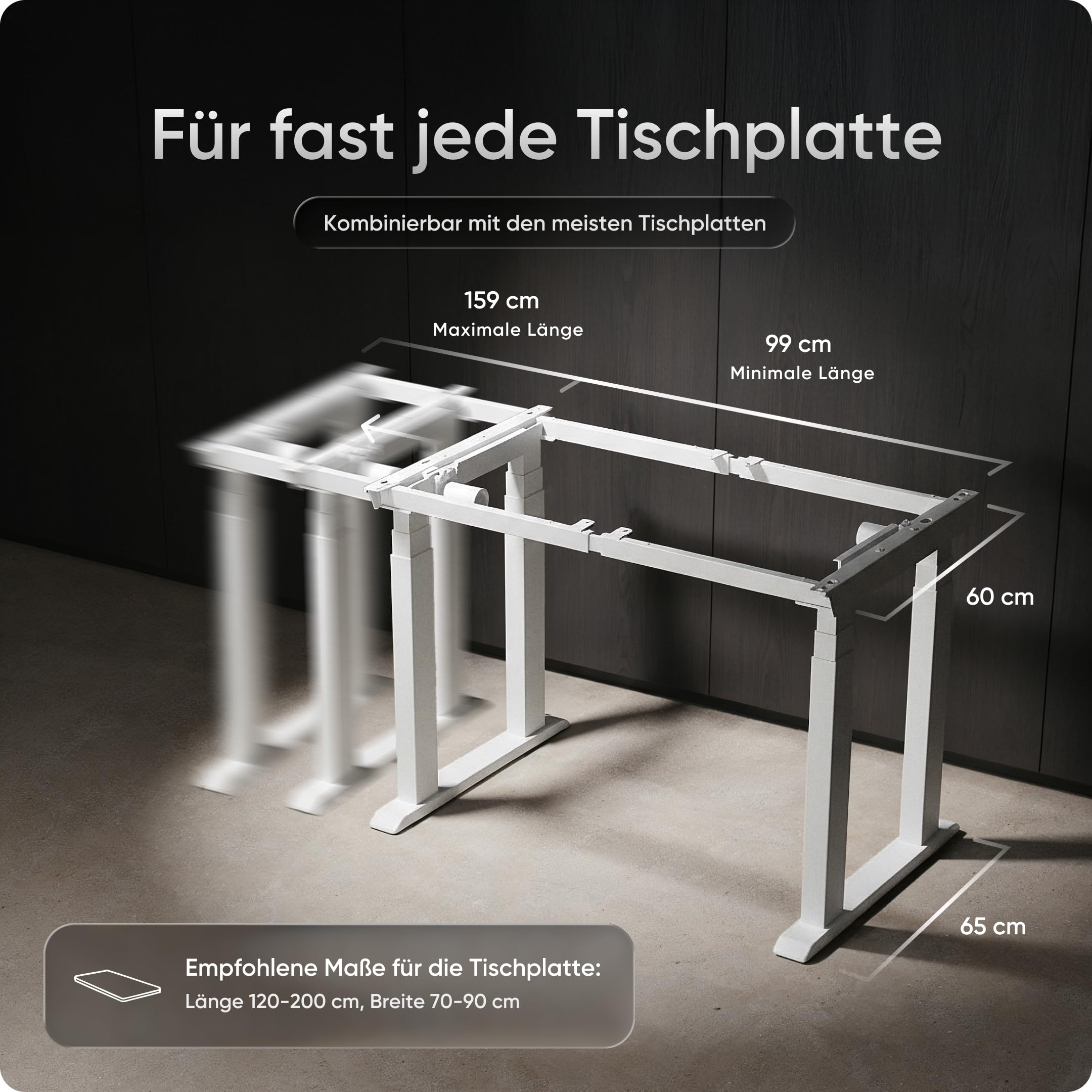 Titan - Höhenverstellbarer Schreibtisch Gestell (elektrisch) - Schreibtischgestell Höhenverstellbar mit Dual-Motor, Kollisionsschutz, Memory-Funktion, USB, 10 Jahre Gewährleistung (Weiß)