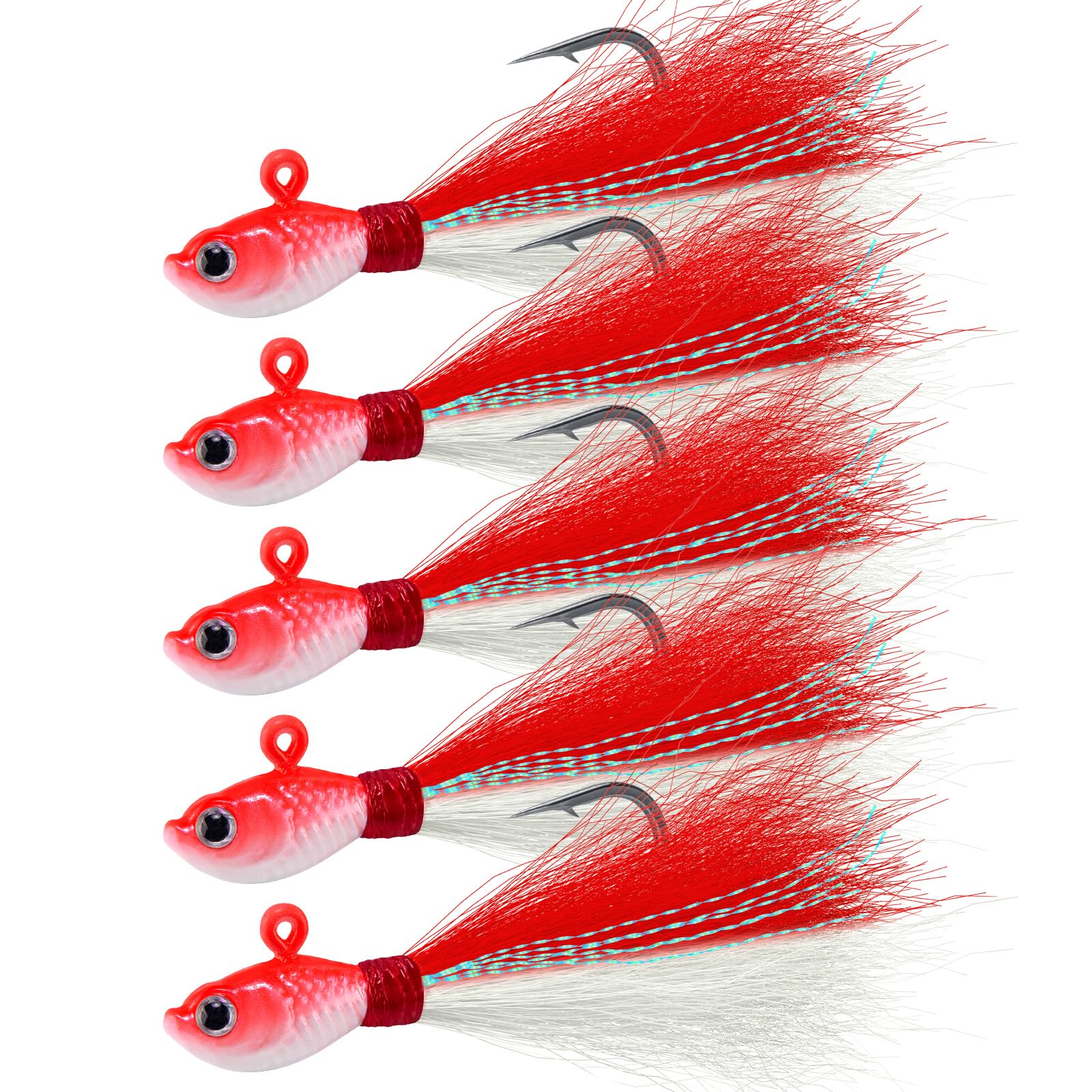 Alwonder Bucktail Jig Salzwasser Süßwasser Angelköder Fluke Lure Striper Bluefish Bass Flunder weiß, grün, rot, gelb, 1/2,1,2,4, 170 g