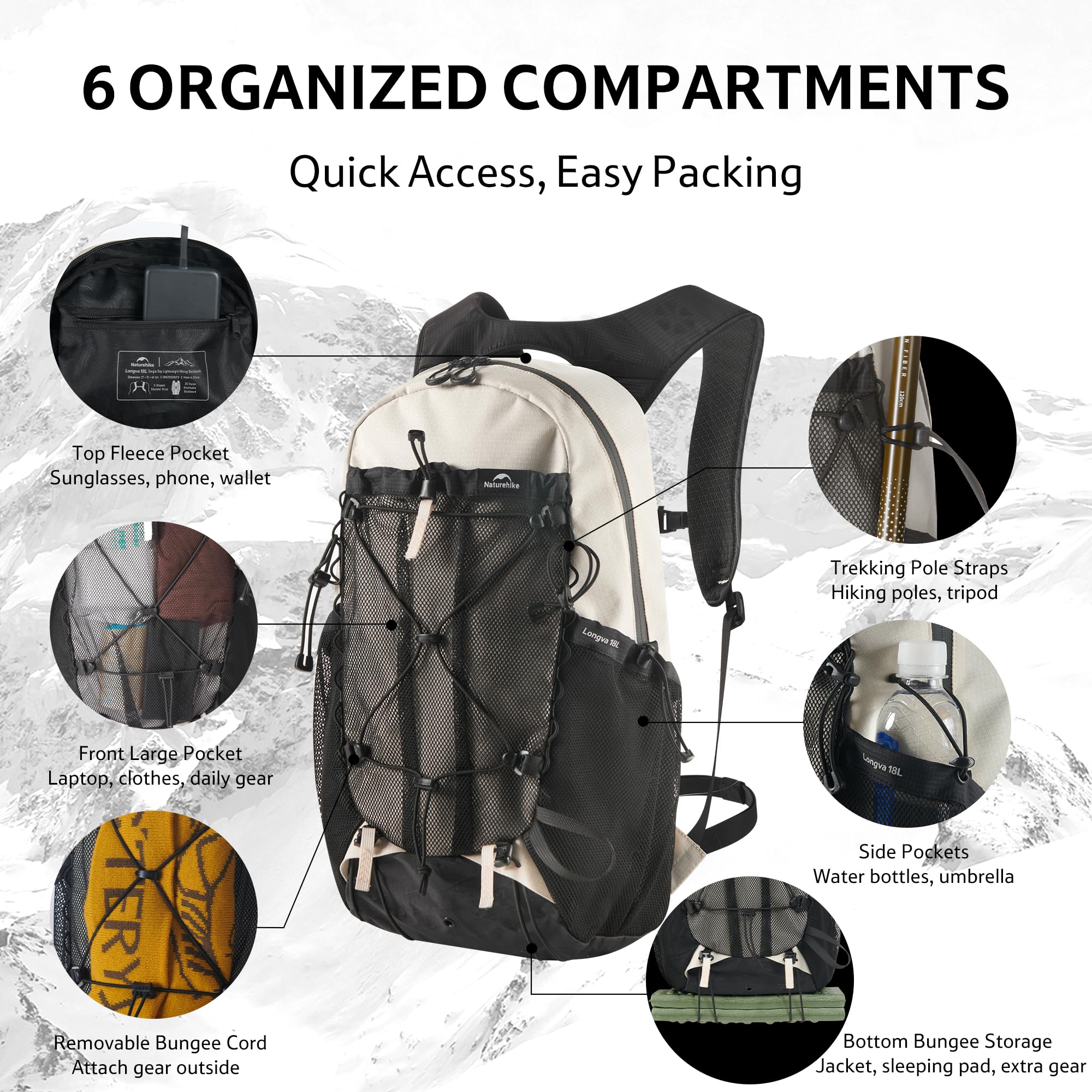 Naturehike Wanderrucksack Herren Damen Daypack 18L Trekkingrucksack Wasserdichter Reiserucksack Outdoor Rucksäcke für Camping Wandern Radfahren, caqui