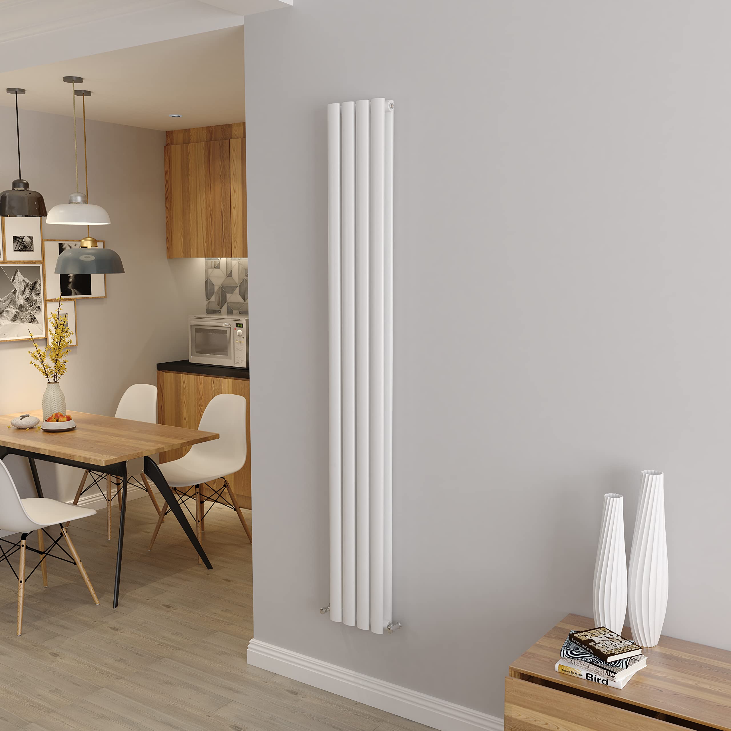 White Vertical Radiator Oval Double Panel Designer Tall Radiators 1800x236mm Central Heating Radiators