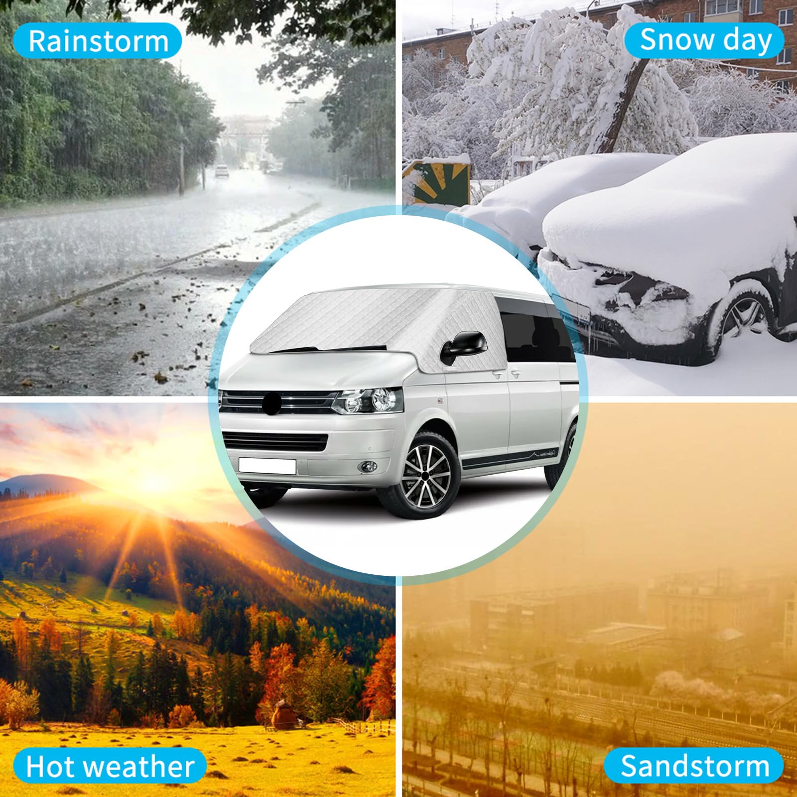 Tenda parasole per parabrezza per VW T5 2003-2015, parasole esterno riflettente a 5 strati, copertura protettiva anti-UV/antigelo/antighiaccio/antipolvere per VW T5 2003-2015