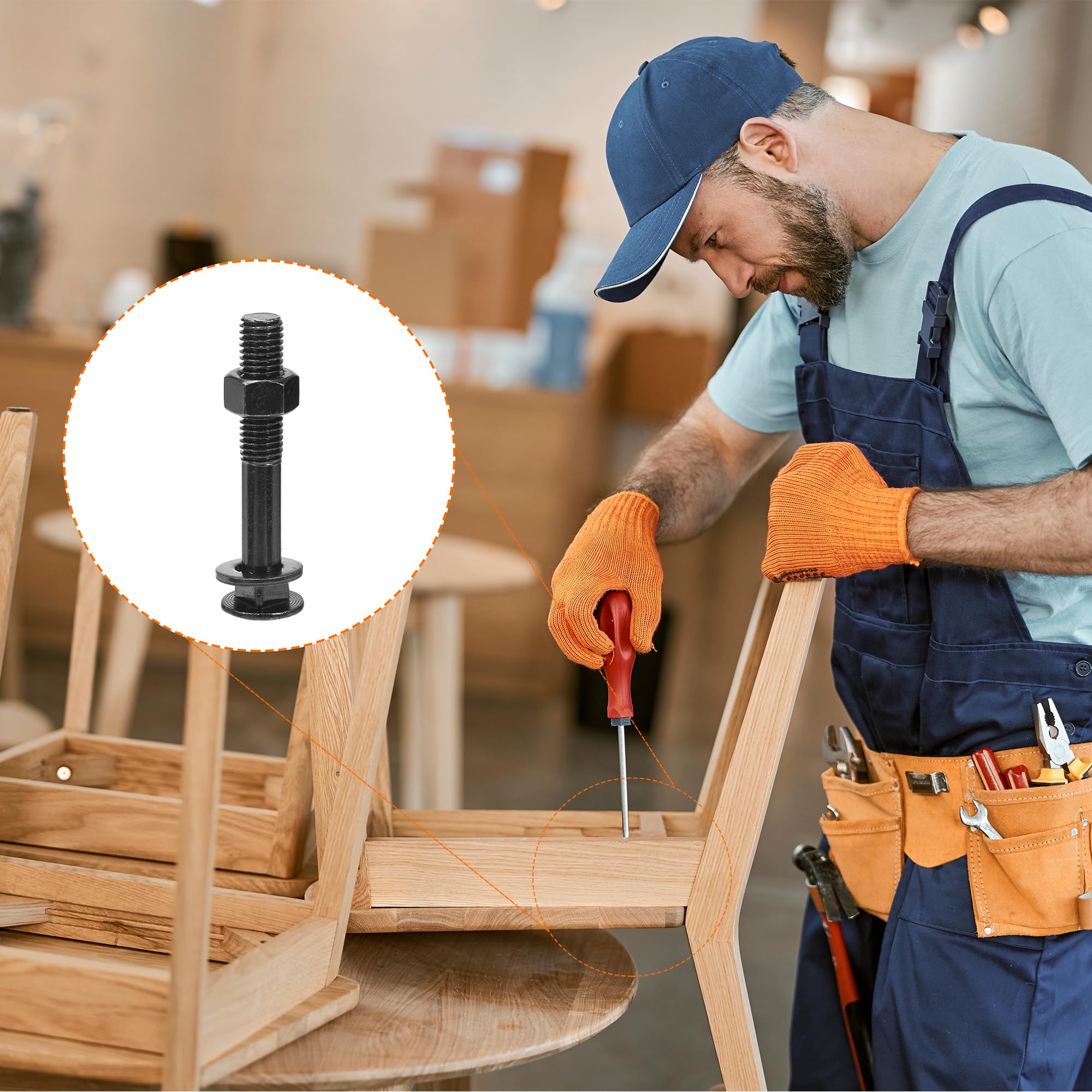 sourcing map Bulloni a testa quadrata M12 x 75 mm con dadi e rondelle, 24 viti in acciaio inossidabile 304 a testa tonda a collo quadrato, nero