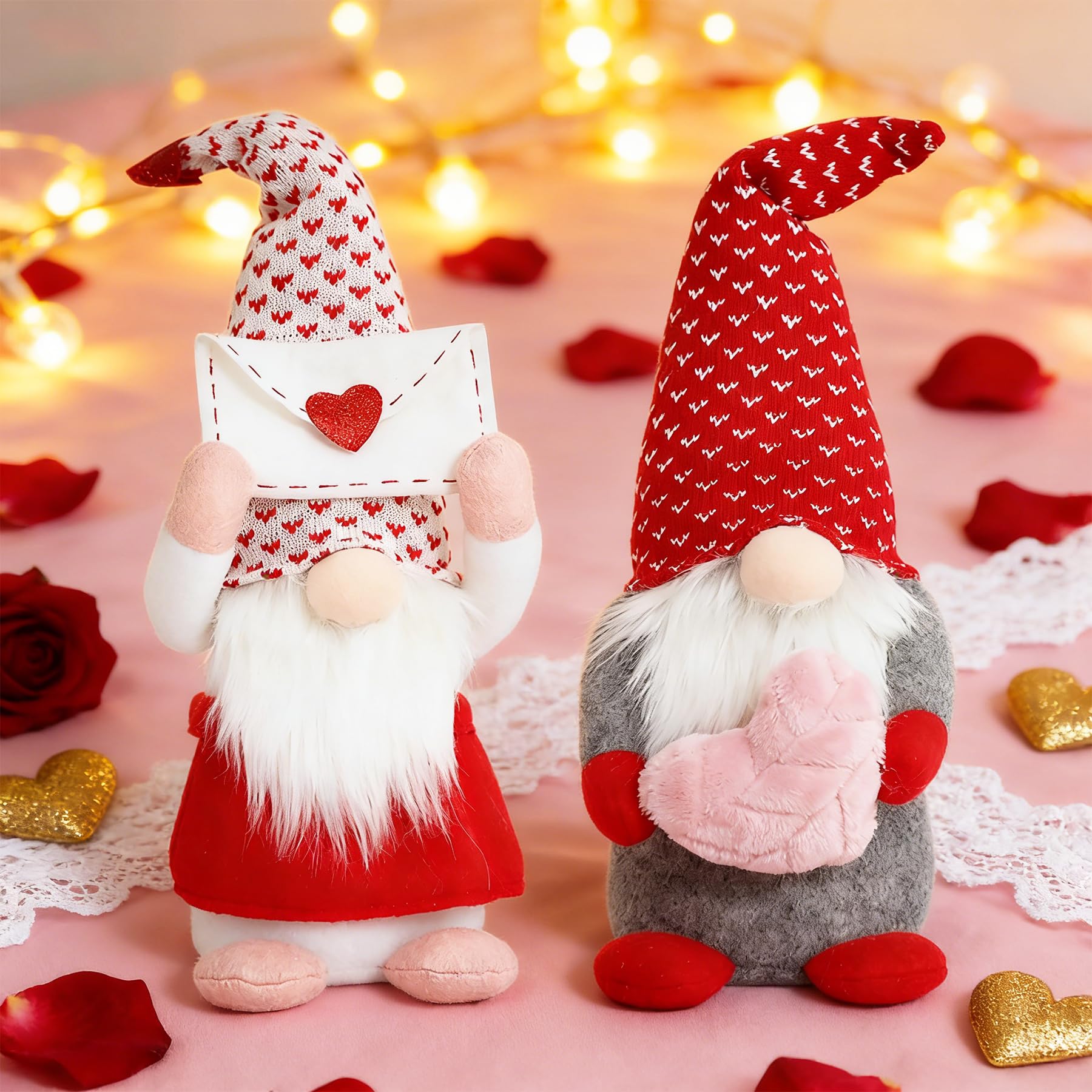 2 Stück Valentinstag Deko Wichtel,Handgemachte Valentines Zwerge Plüsch Dekorationen,Valentinstag Zwerg,Valentinstag Deko Handgemachte Wichtel,für Valentinstag Mädchen,Freundin,FrauDekoration