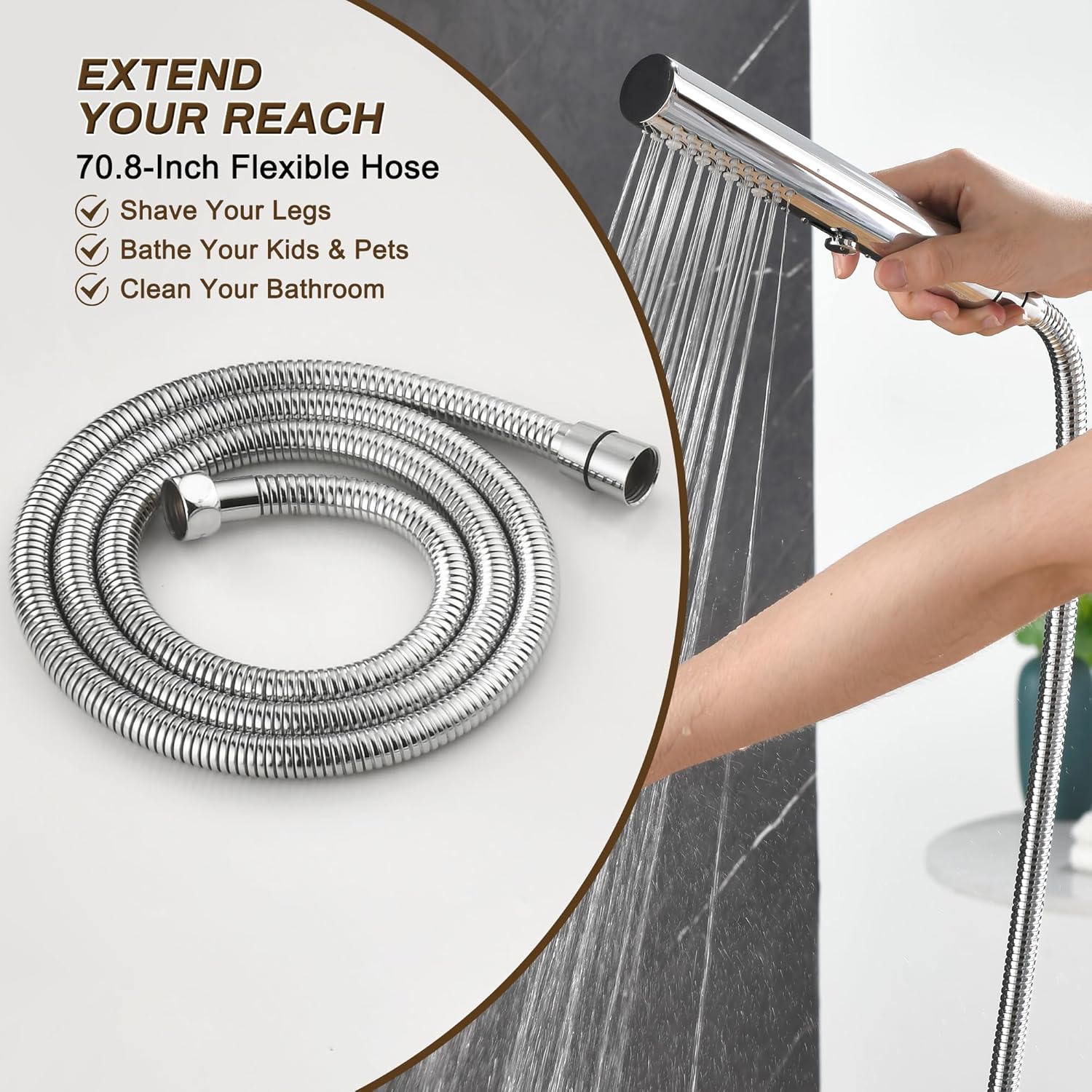 Shower Slide Bar System, 35.4 Inch Shower Bar Slide Set, 3-Function High Pressure Slide Bar Handheld Shower Head with 70.8 Inch Stainless Steel Hose, Brass Outlet Elbow-Chrome
